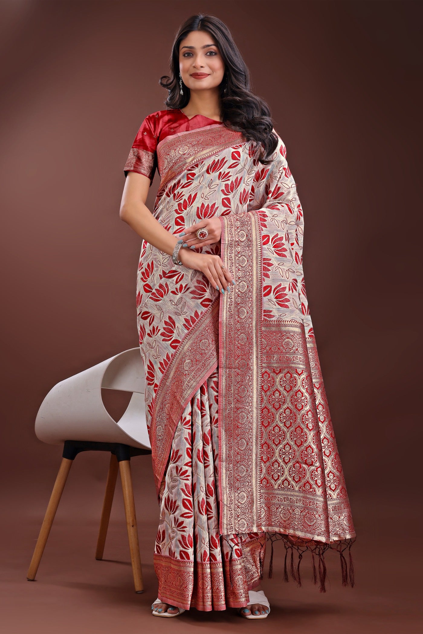 Buy MySilkLove Wine Red Linen Cotton Saree Online
