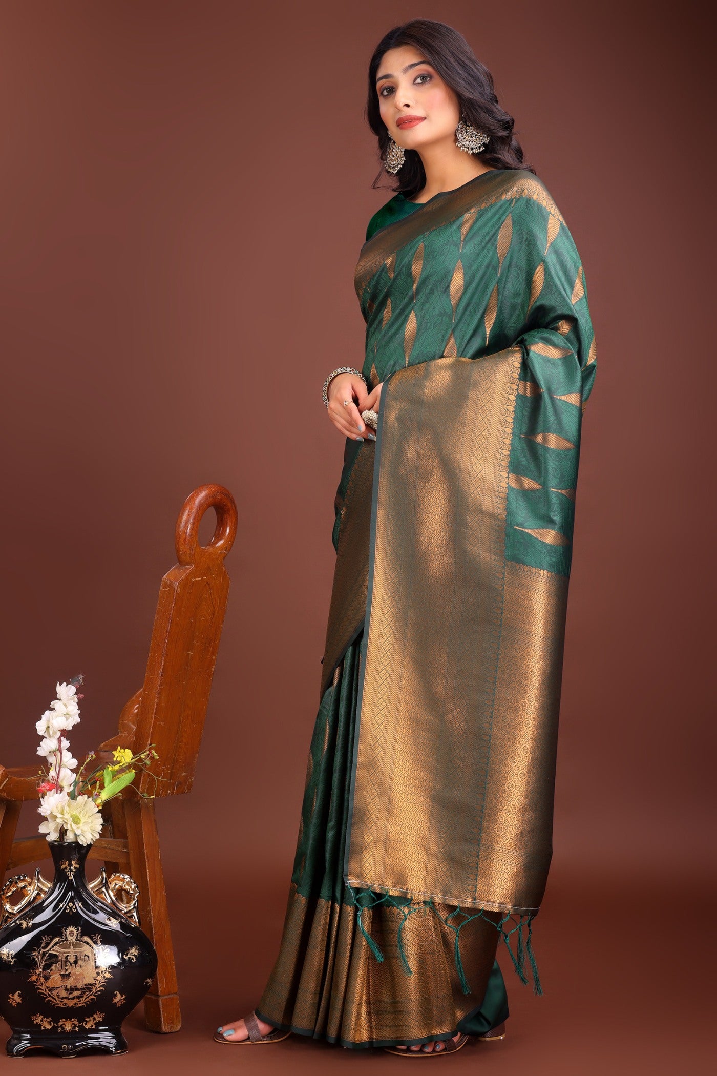 Buy MySilkLove Jungle Green Woven Banarasi Saree Online