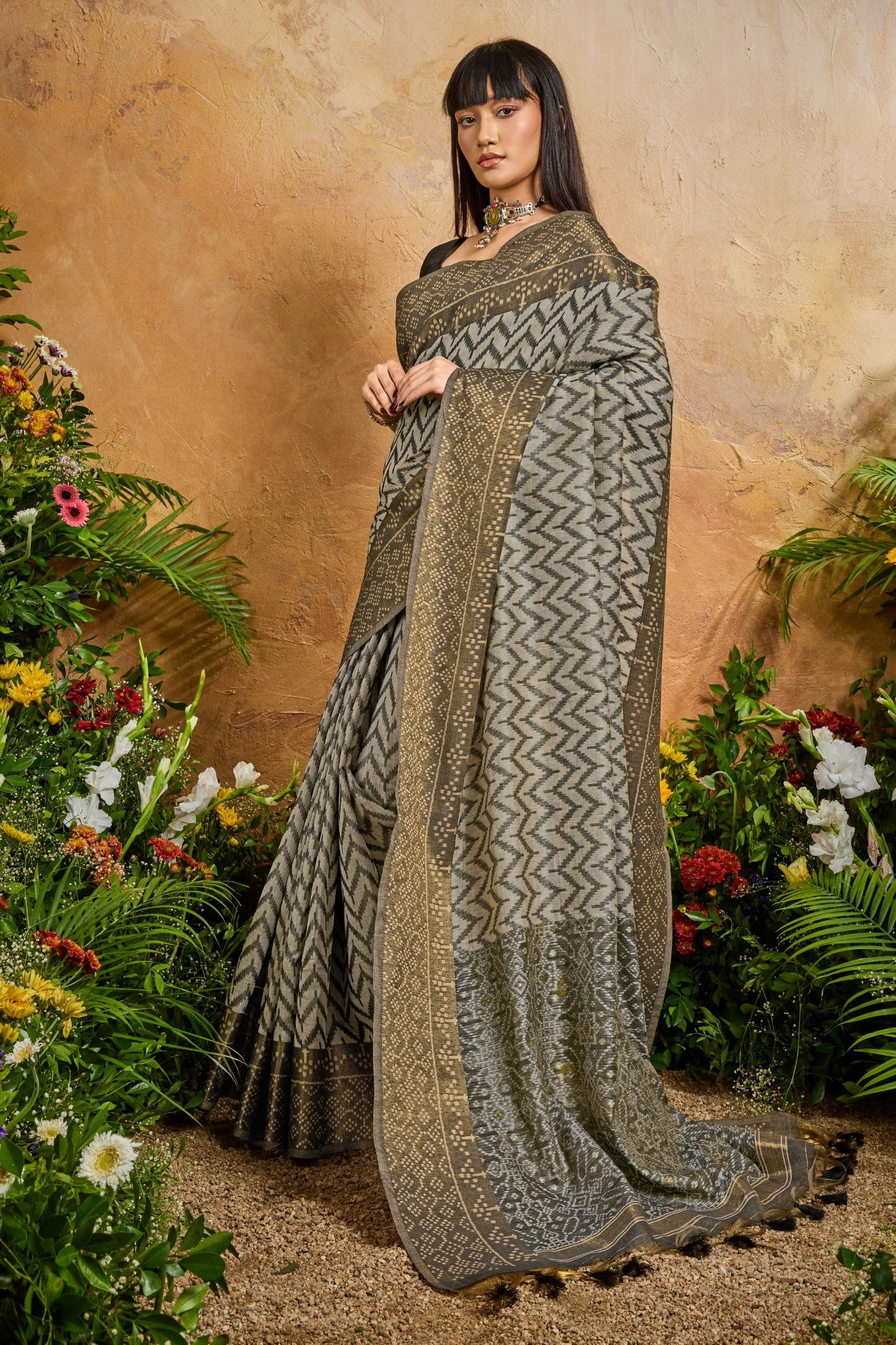 MySilkLove Griseous Grey Cotton Handloom Patola Saree