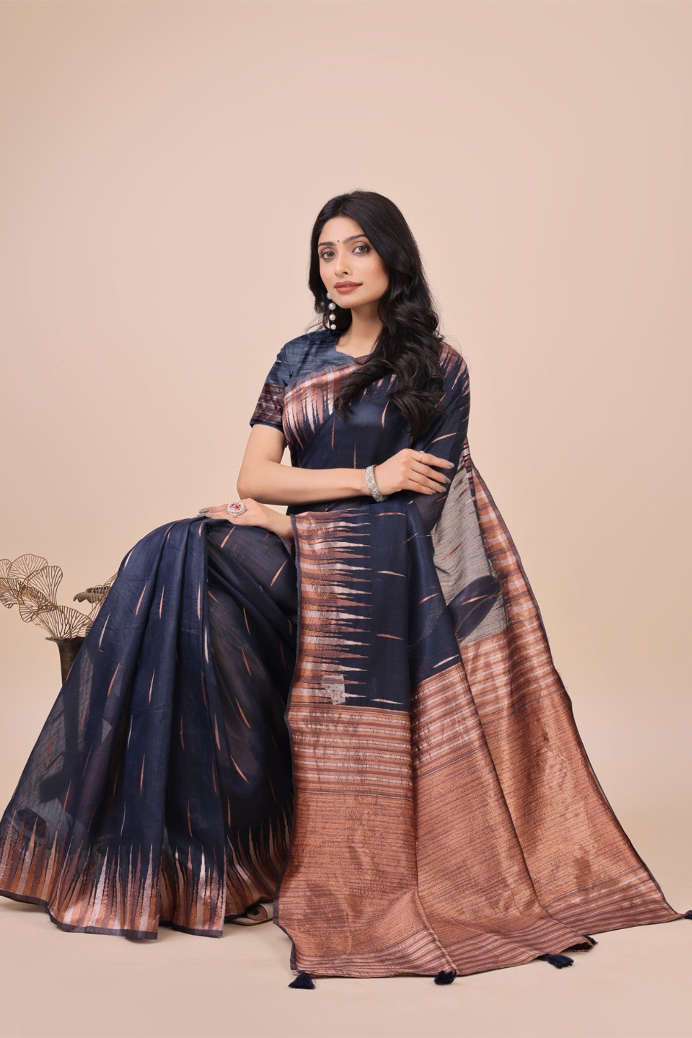 Buy MySilkLove Indigo Blue Linen Cotton Saree Online