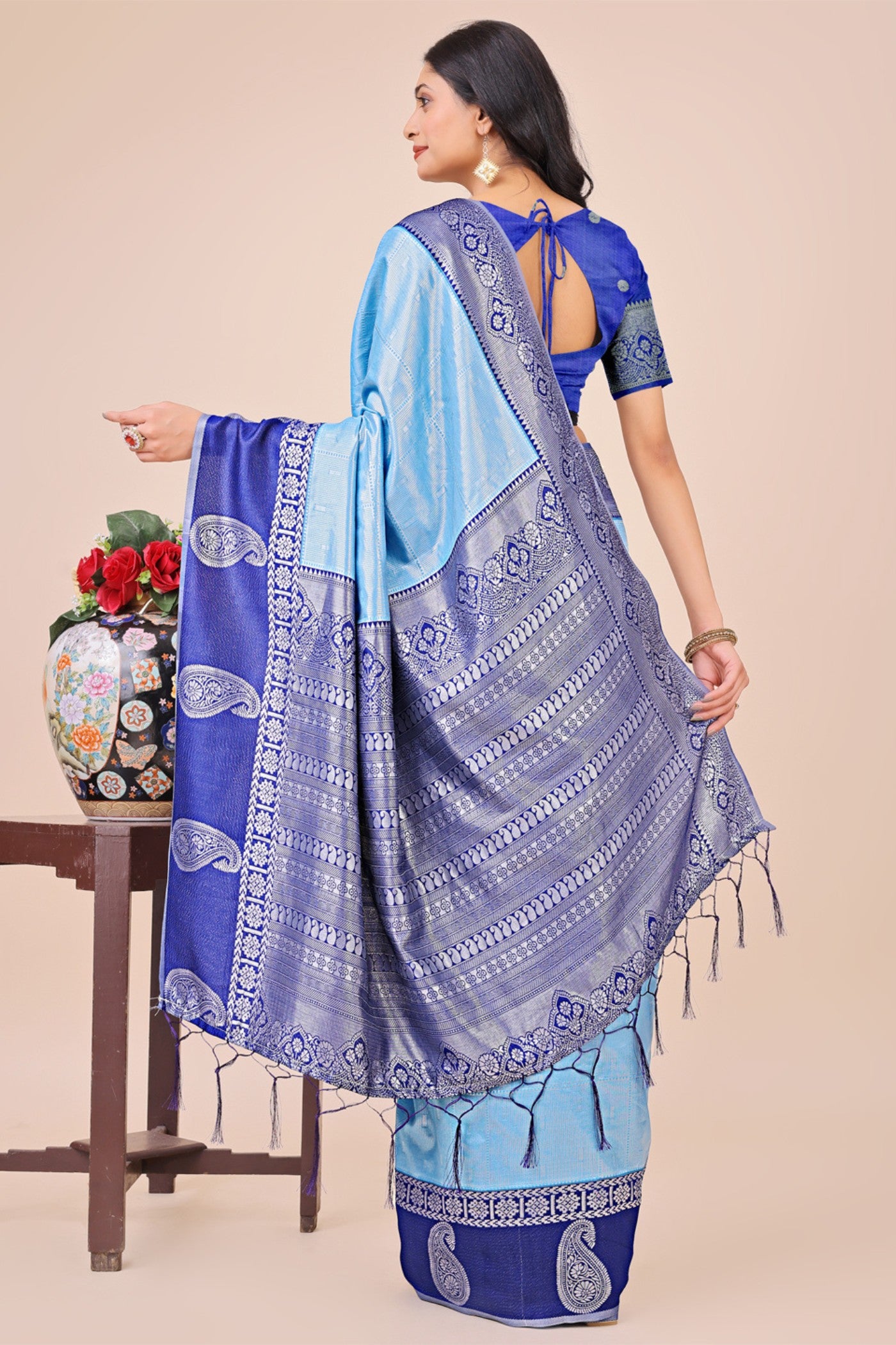 Buy MySilkLove Capri Blue Woven Banarasi Saree Online