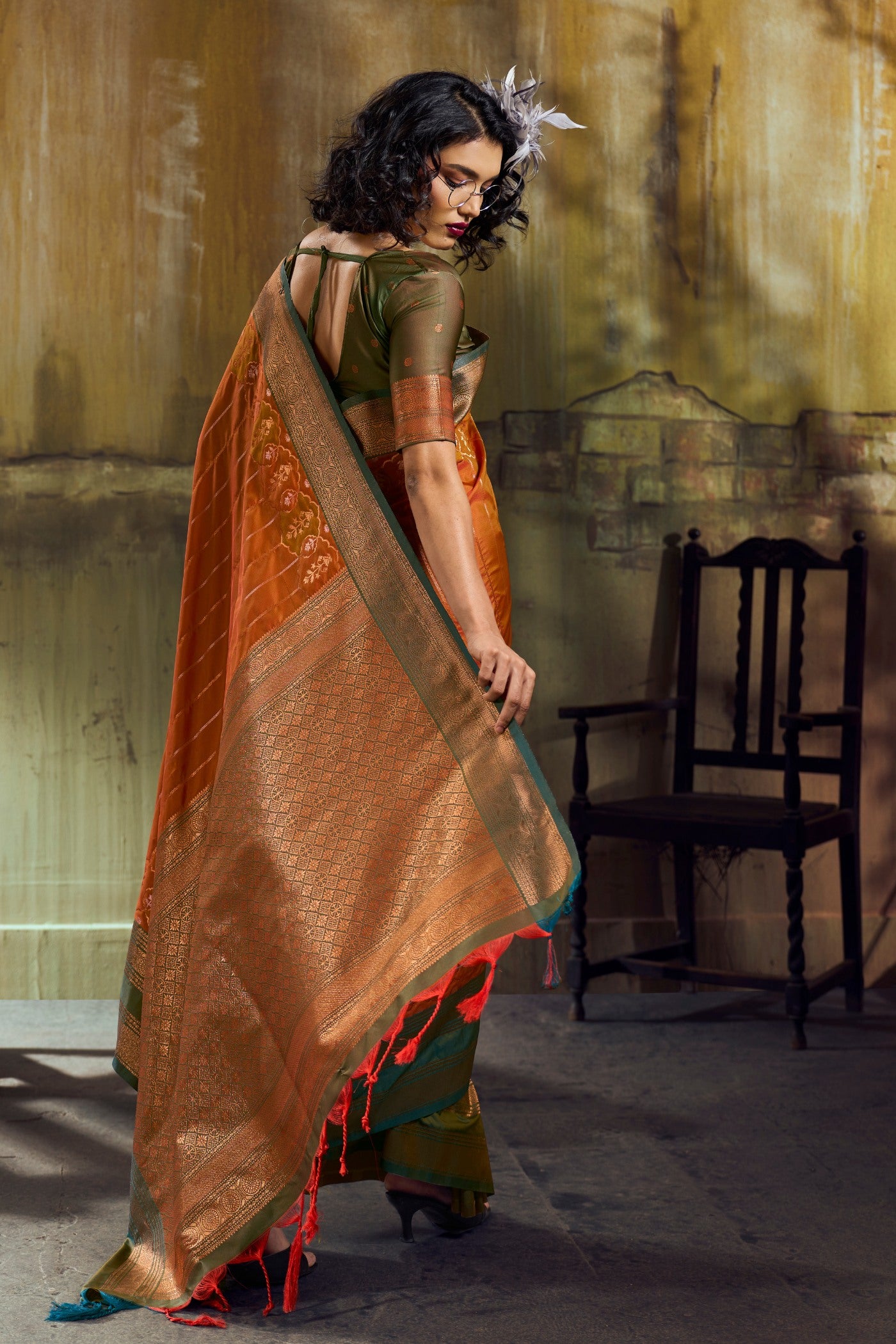 Buy MySilkLove Coral Orange Pochampally Handloom Saree Online
