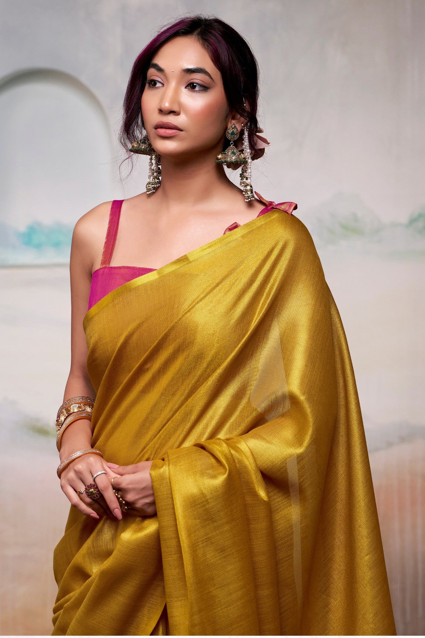Buy MySilkLove Aureolin Yellow Handloom Tissue Saree Online
