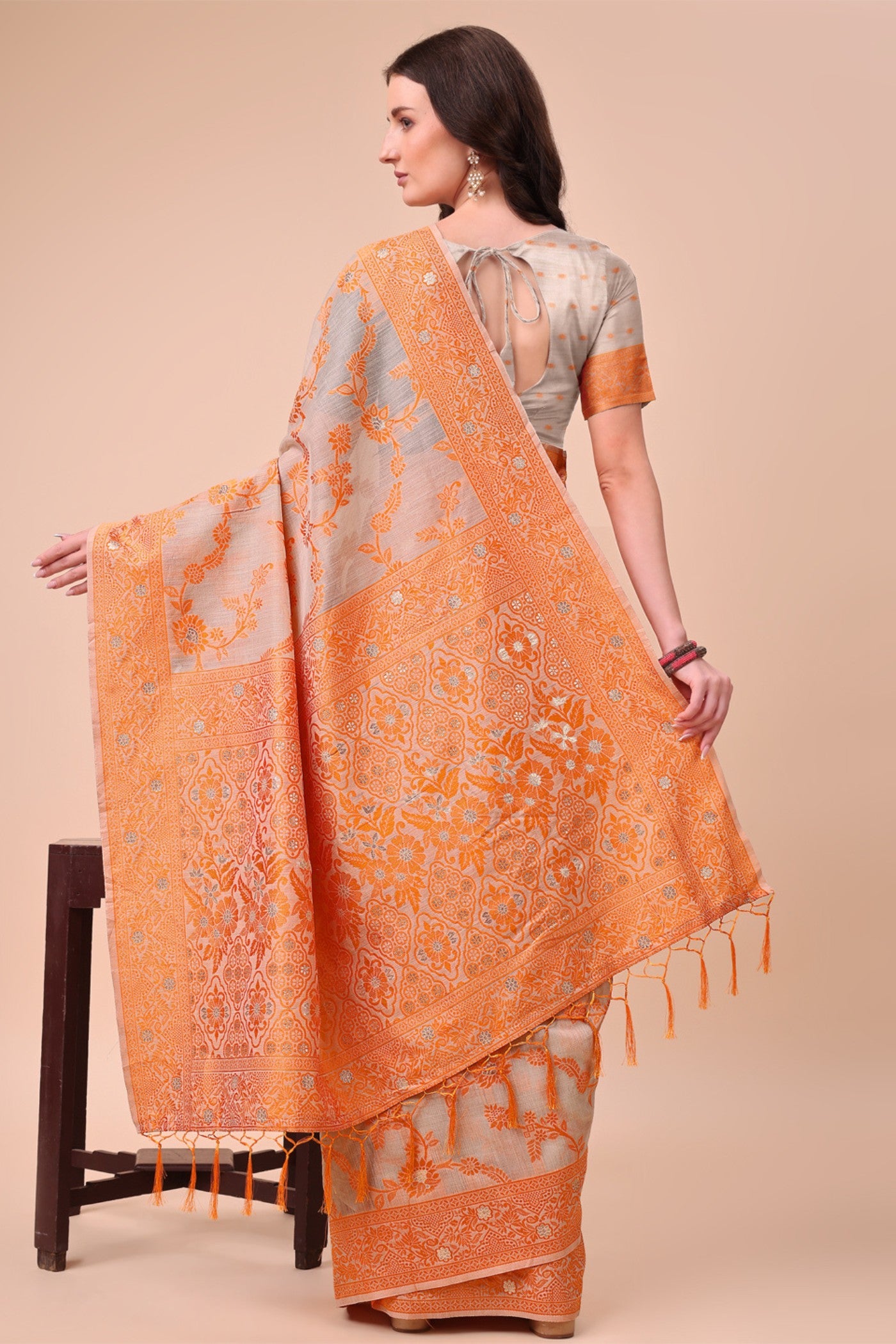 Buy MySilkLove Squash Orange Woven Cotton Saree Online