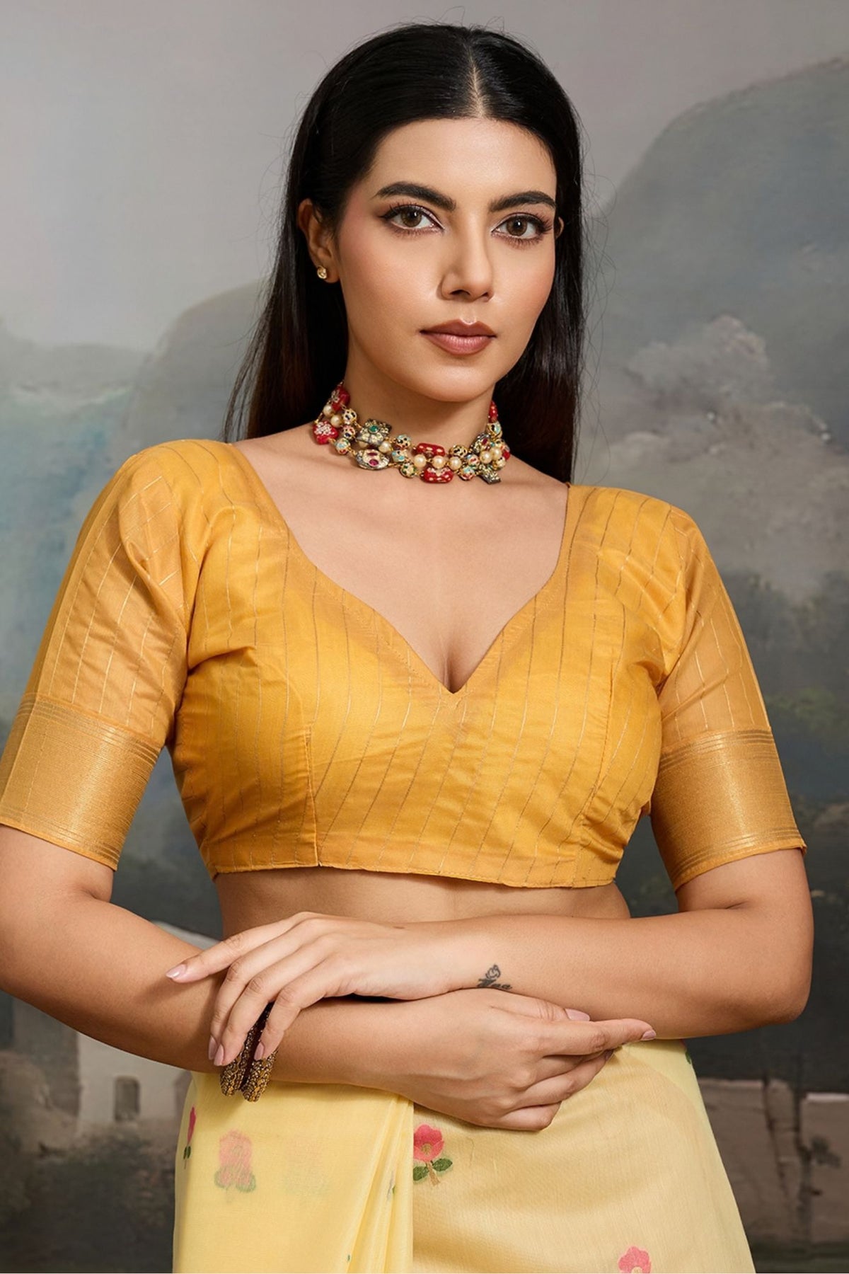 Buy MySilkLove Primrose Yellow Cotton Handloom Swan Saree Online