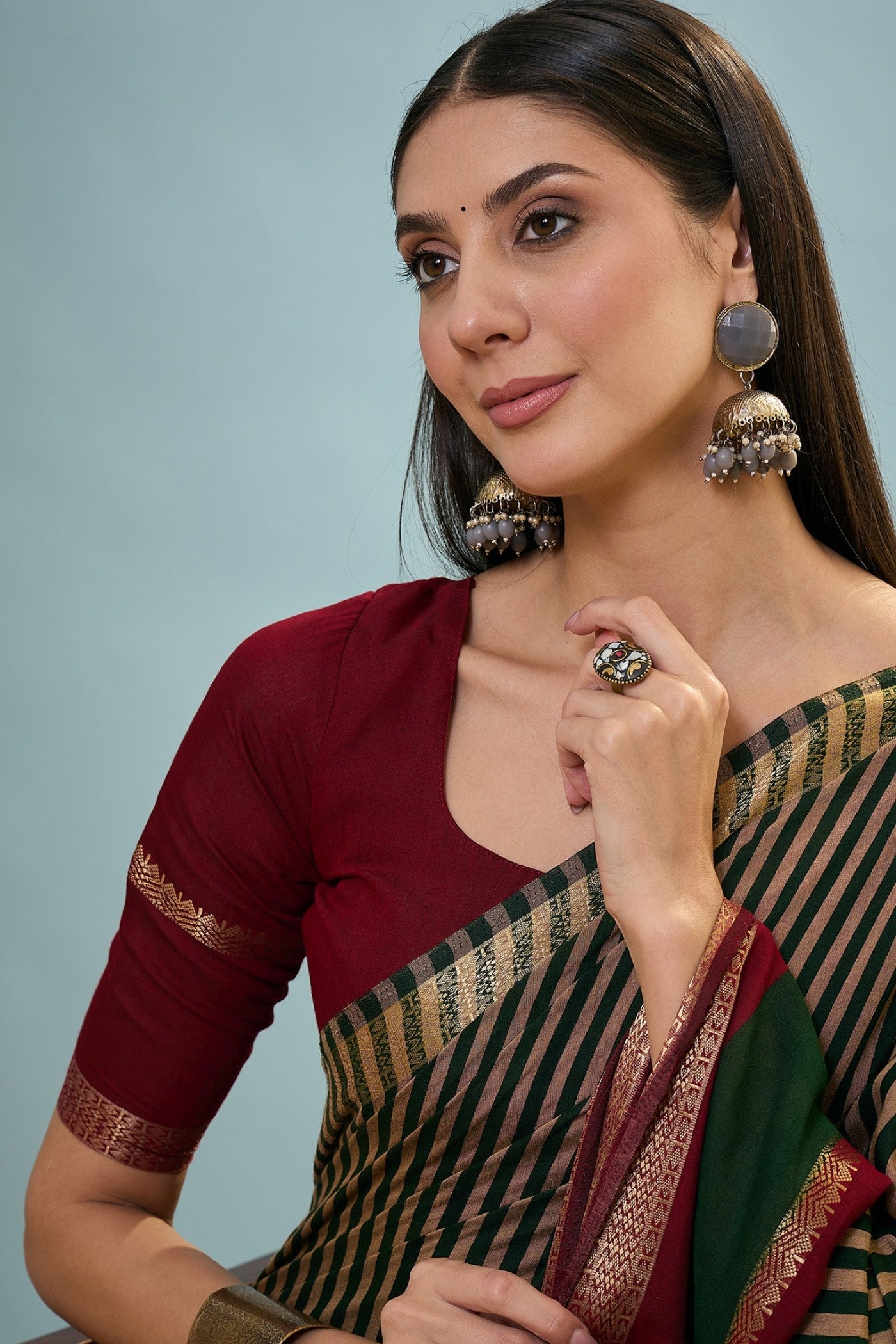 Buy MySilkLove Army Green Woven Cotton Saree Online