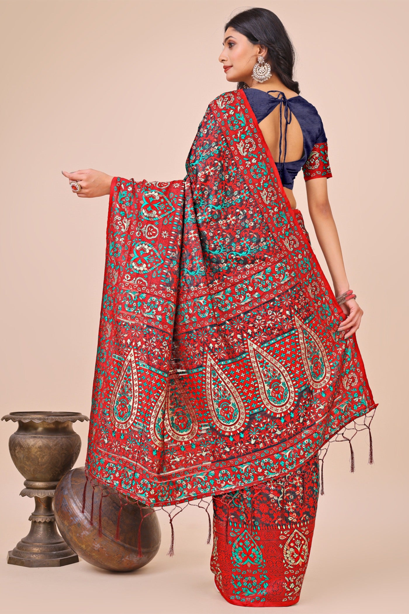Buy MySilkLove Auburn Red Woven Pashmina Saree Online