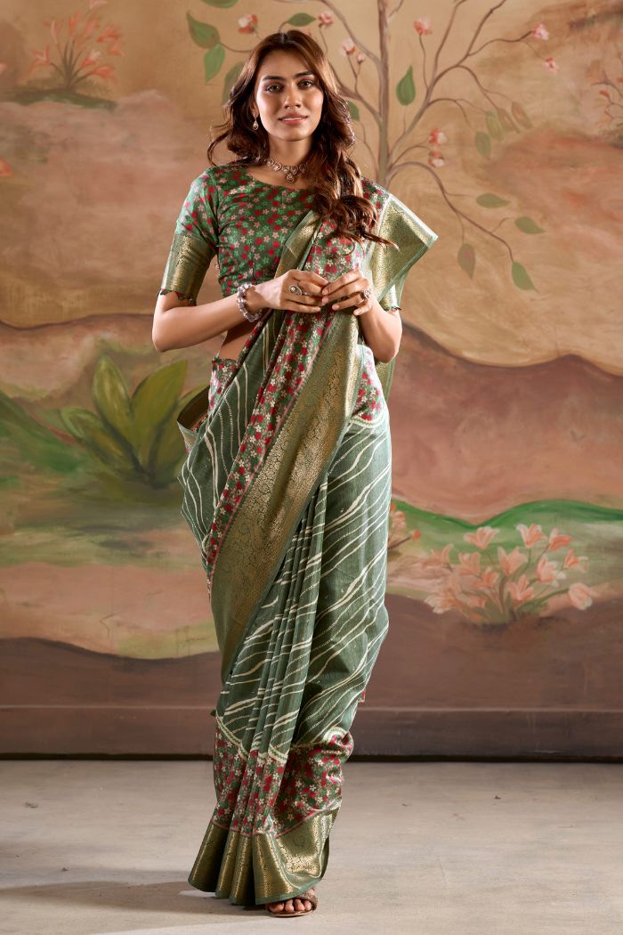 Buy MySilkLove Mineral Green Woven Dola Silk Saree Online