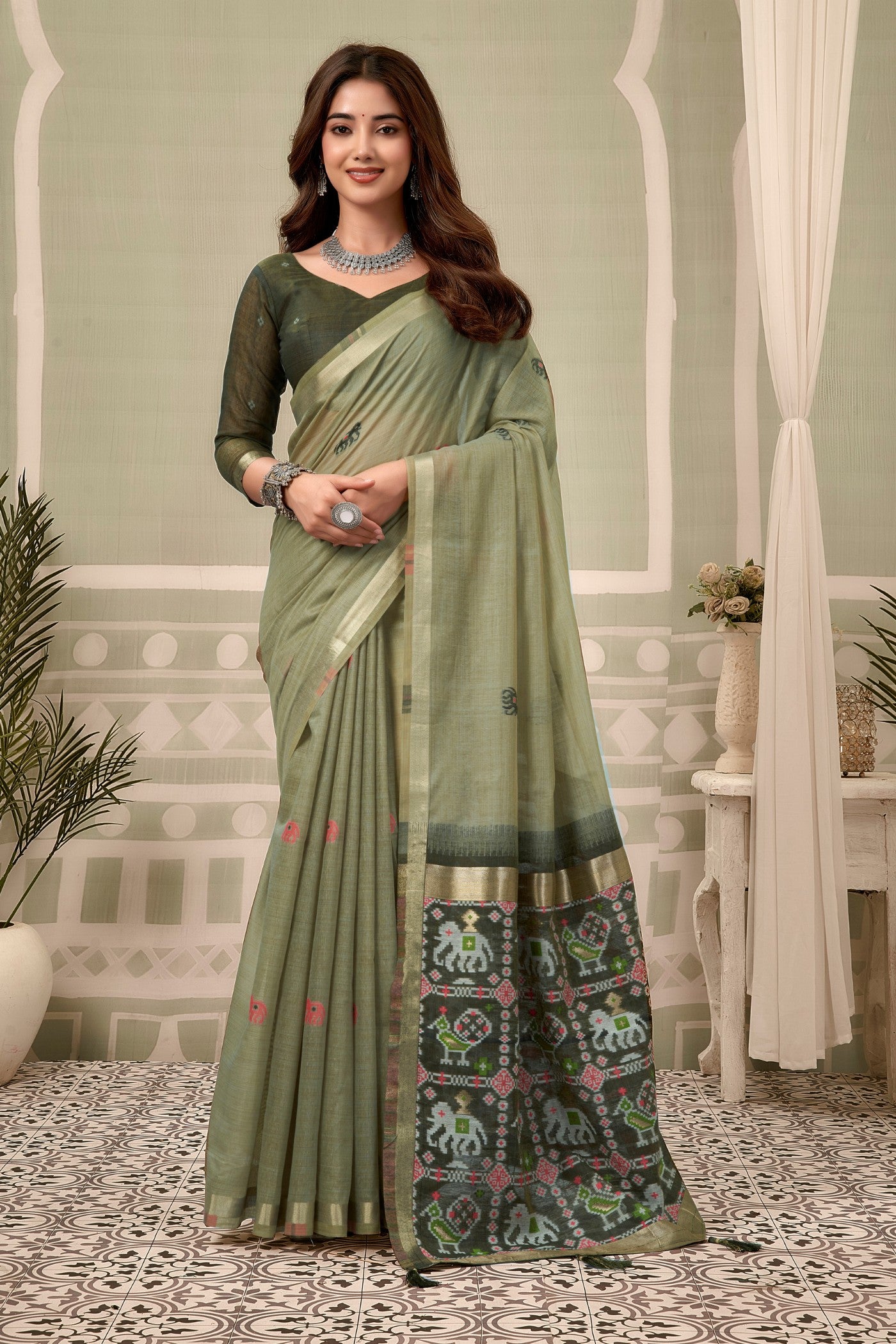 Buy MySilkLove Moss Green Patola Pallu Zari Woven Saree Online