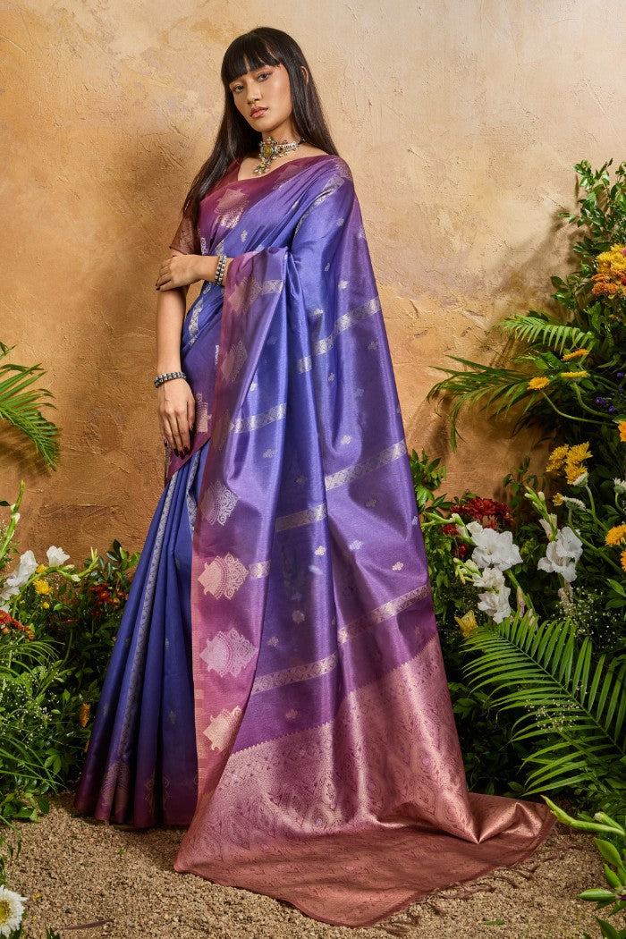 Buy MySilkLove Rainbow Blue Banarasi Handloom Saree Online