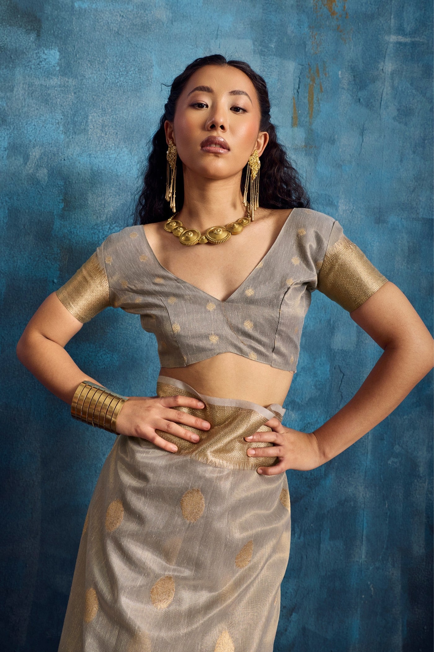 Buy MySilkLove Cadet Grey Zari Woven Tissue Paithani Saree Online