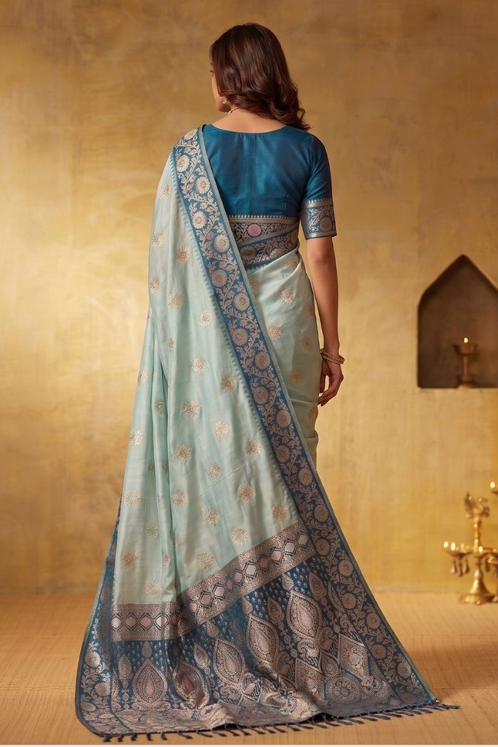 Buy MySilkLove Ice Blue Woven Banarasi Saree Online
