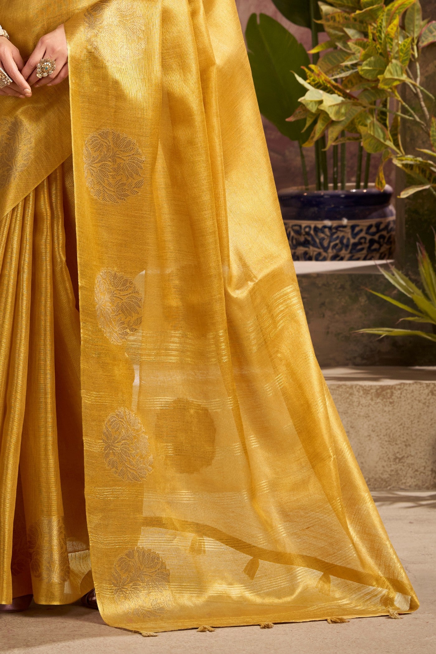 Buy MySilkLove Old Gold Woven Tissue Saree Online