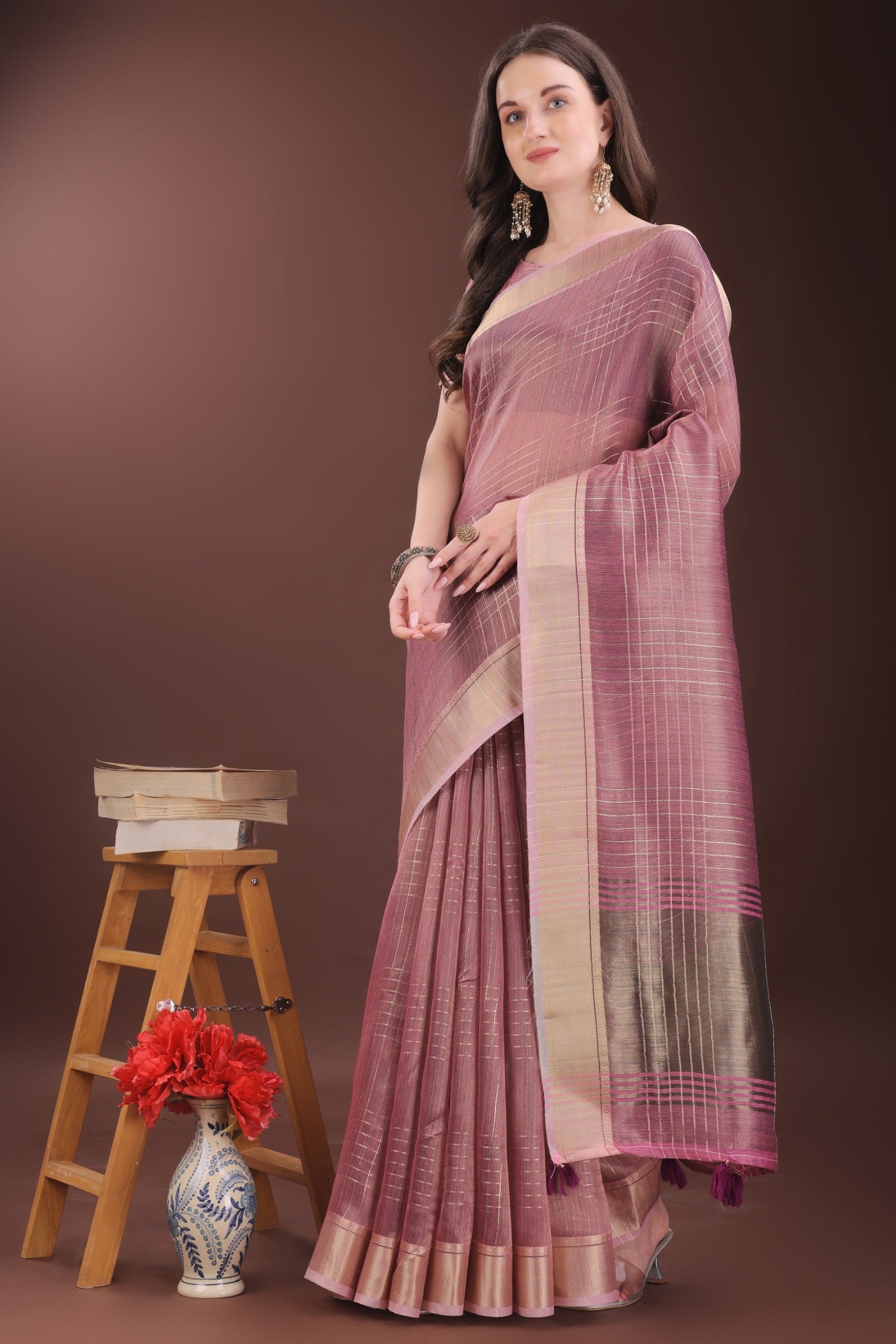 MySilkLove Pastel Pink Woven Organza Saree