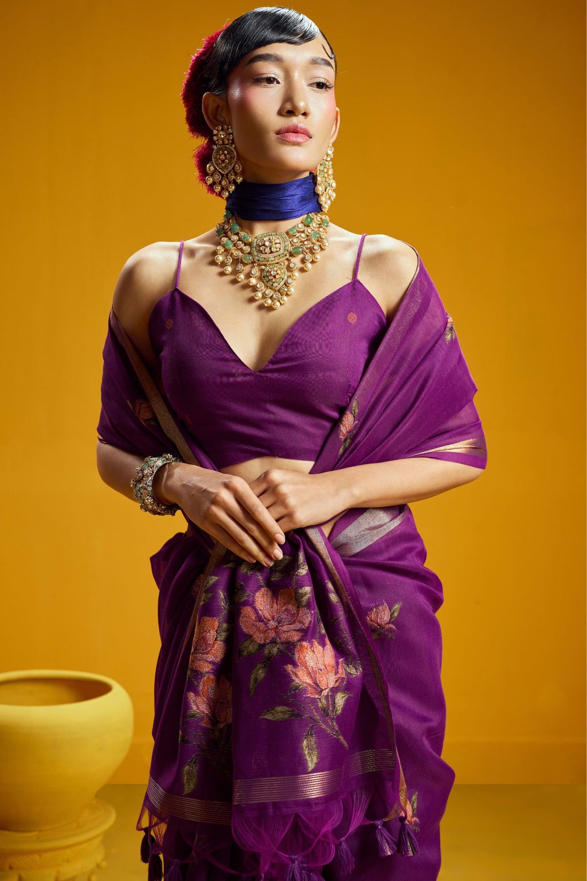 MySilkLove Crocus Purple Handloom Muga Cotton Saree