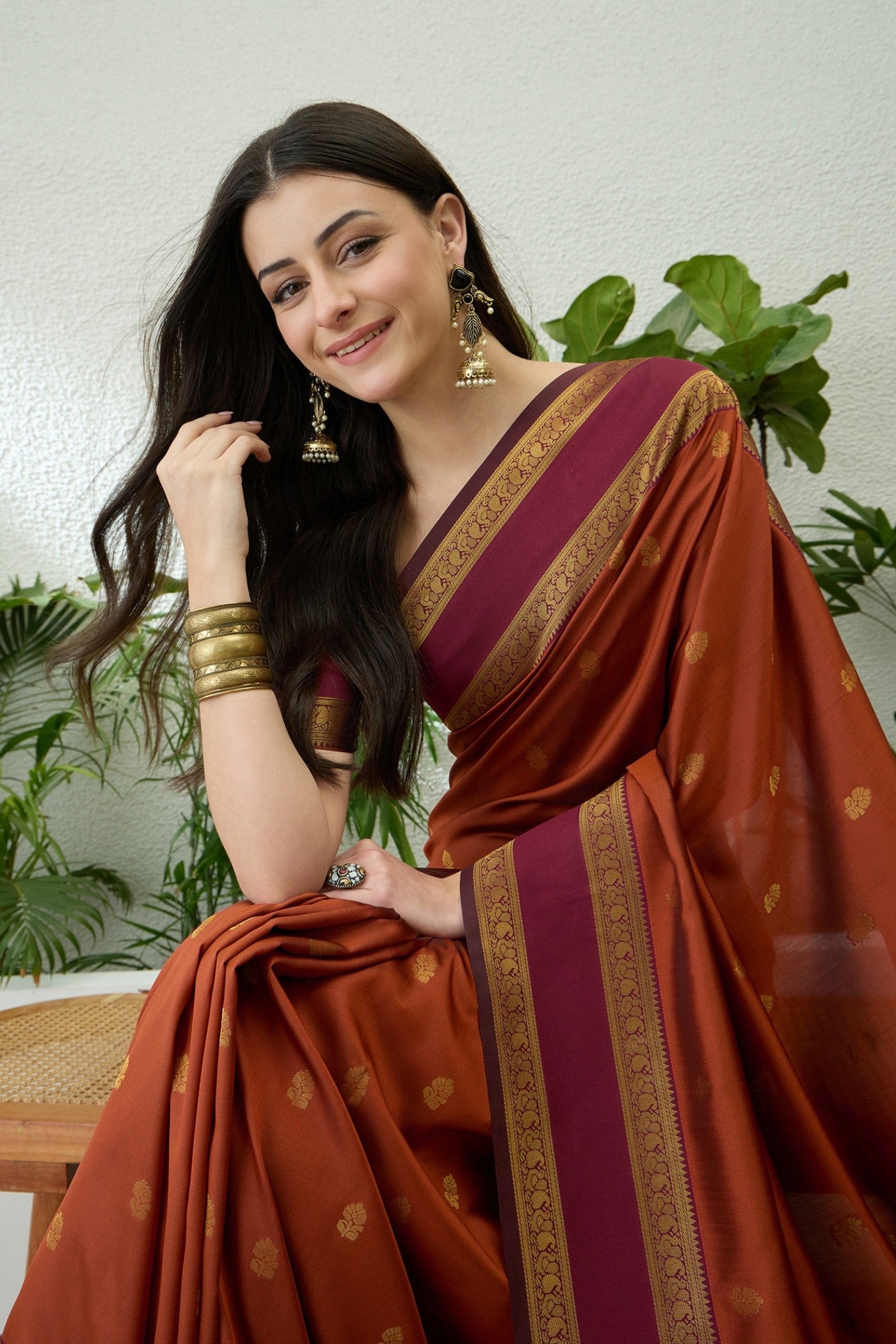 Buy MySilkLove Bistre Brown Banarasi Woven Soft Silk Saree Online