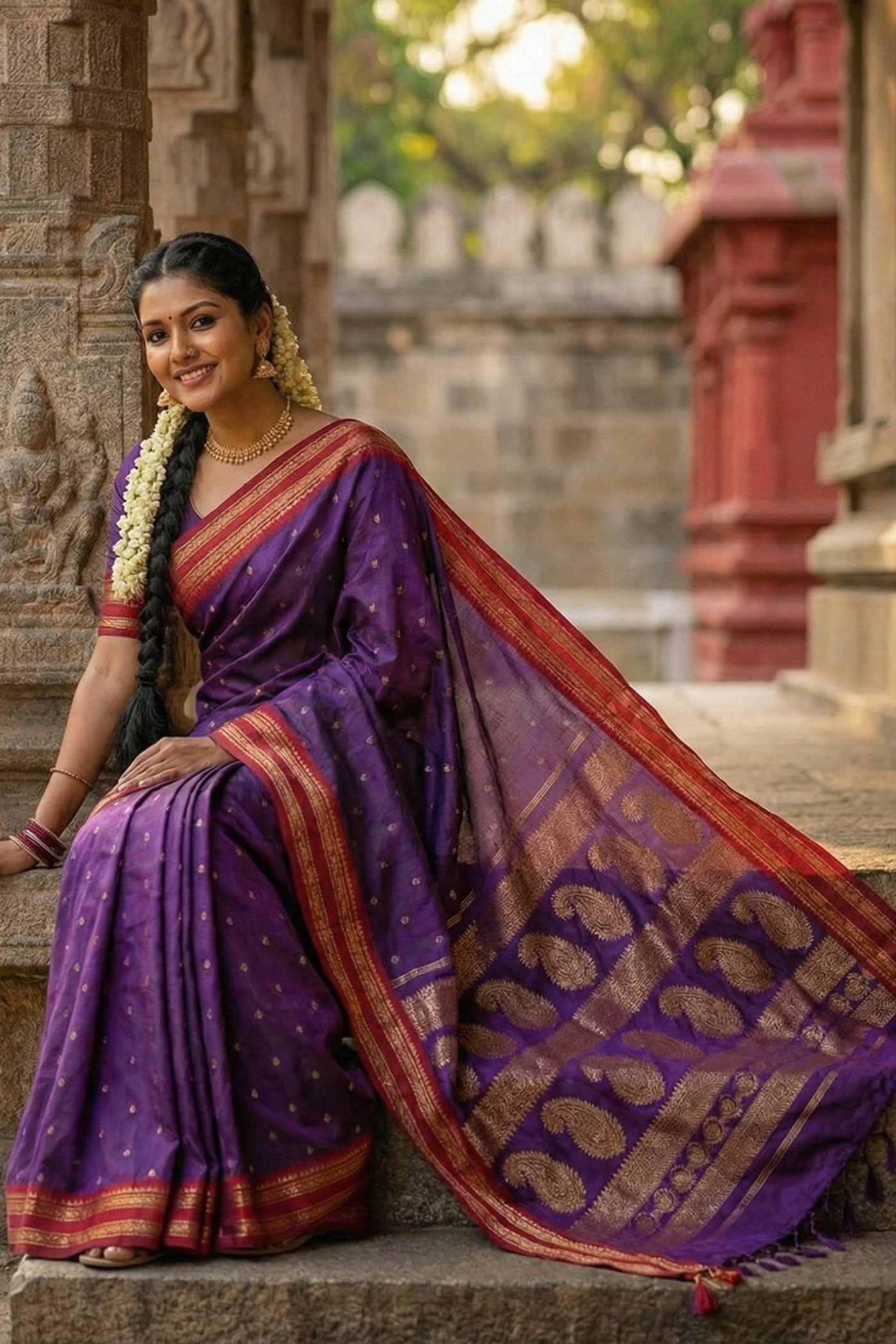MySilkLove Velvet Purple Banarasi Woven Soft Silk Saree