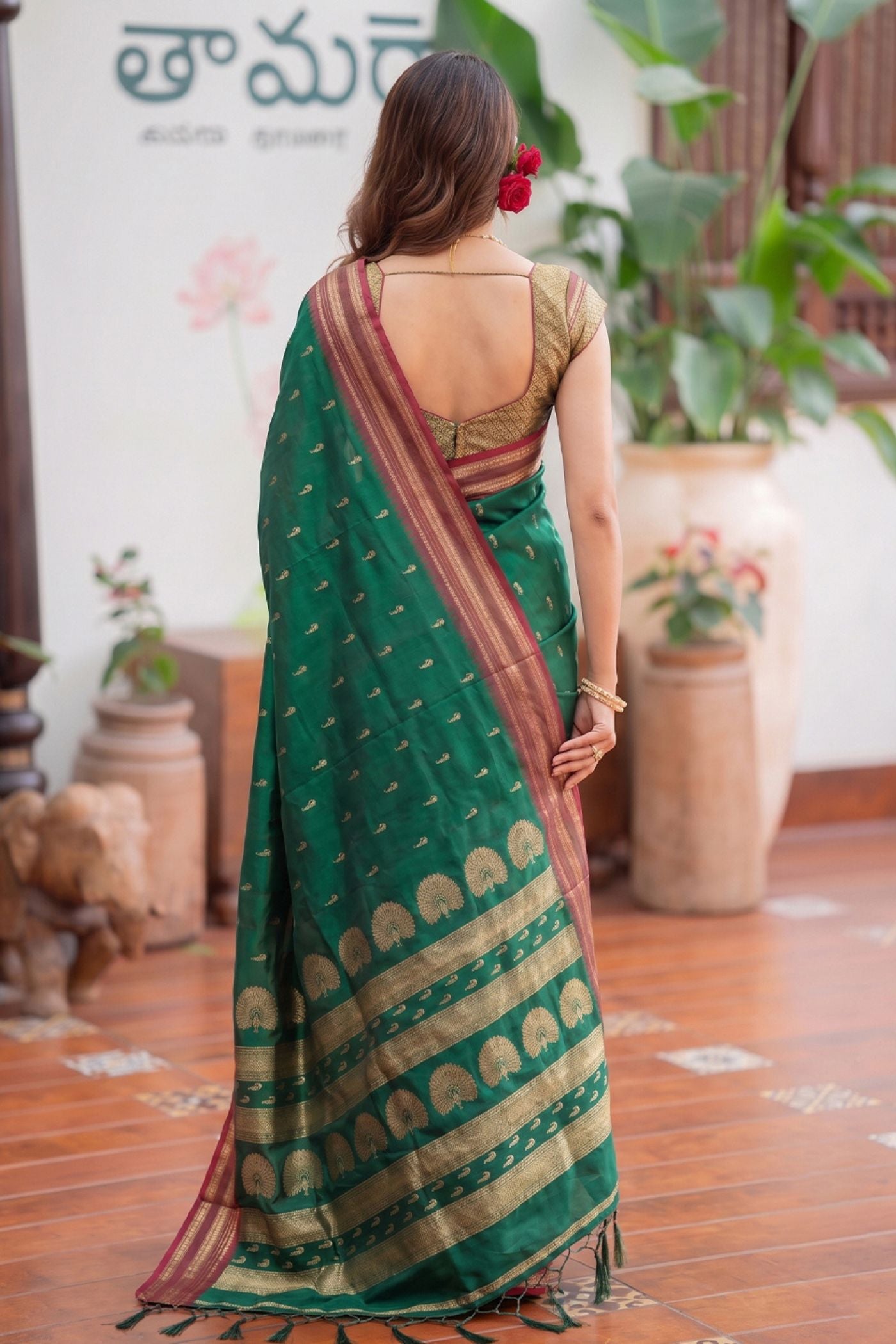 Buy MySilkLove Leaf Green Banarasi Woven Soft Silk Saree Online