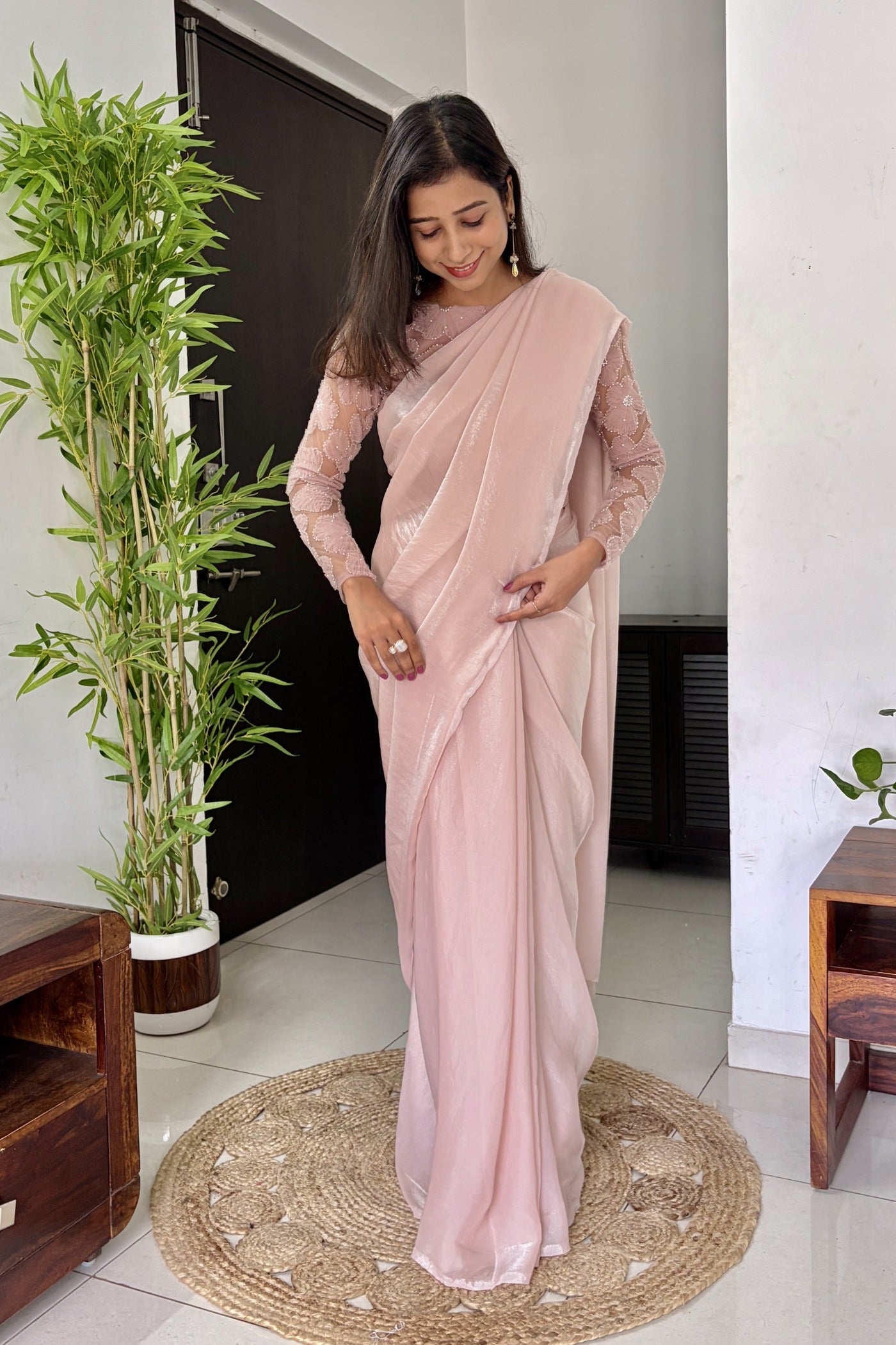 Buy MySilkLove Diamond Pink Designer Partywear Saree with Floral Blouse Online
