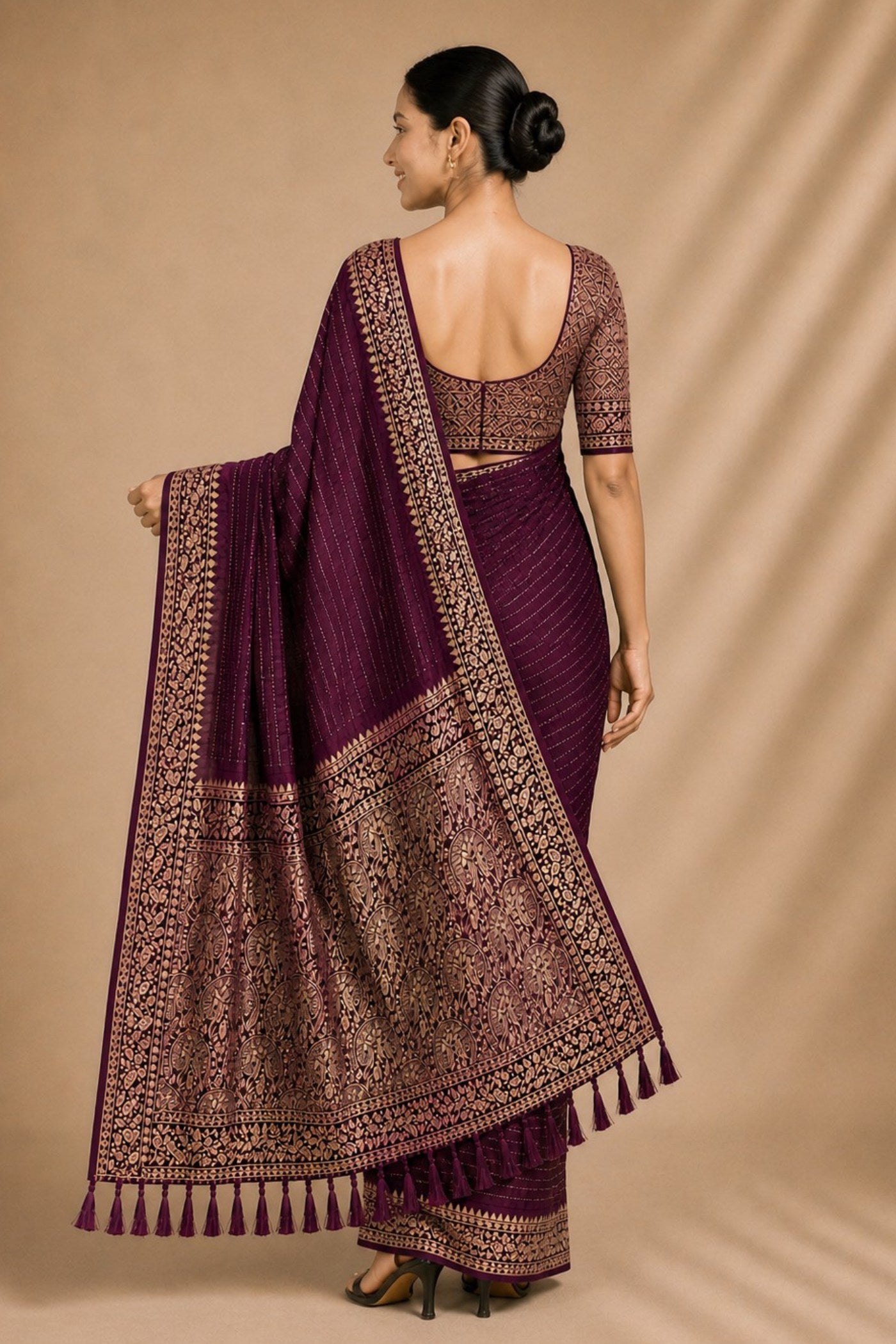 Buy MySilkLove Wine Purple Woven Chiffon Saree Online