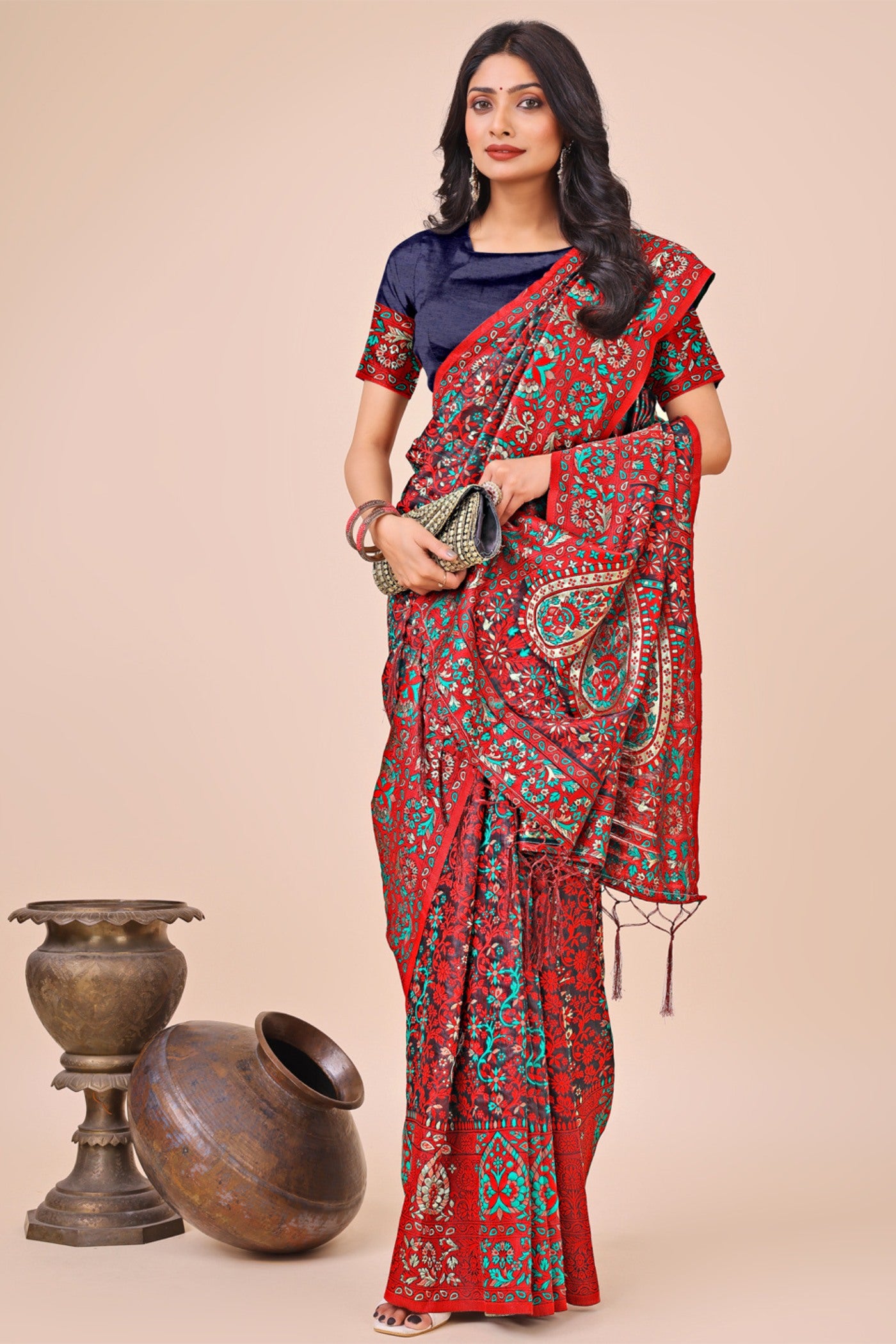 Buy MySilkLove Auburn Red Woven Pashmina Saree Online