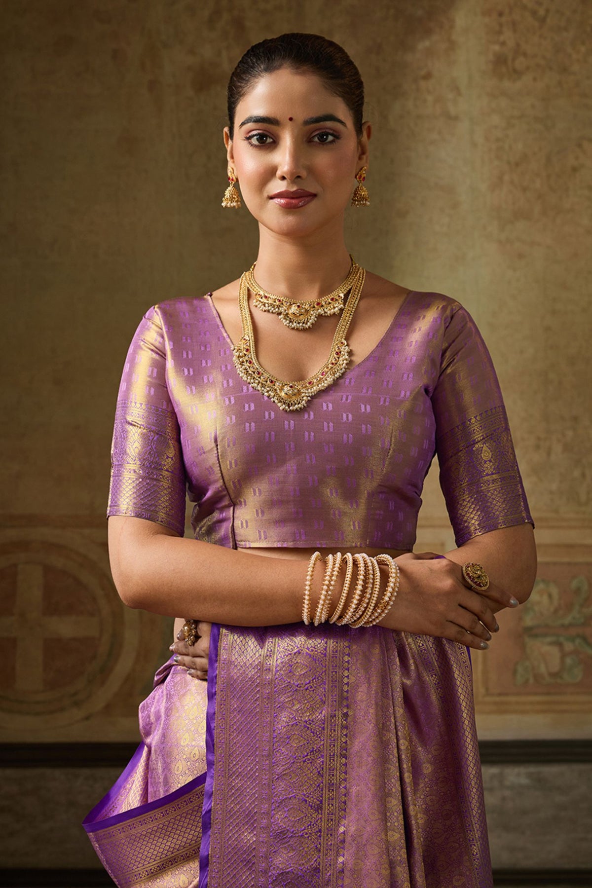 Buy MySilkLove Heather Purple Woven Kanjivaram Saree Online