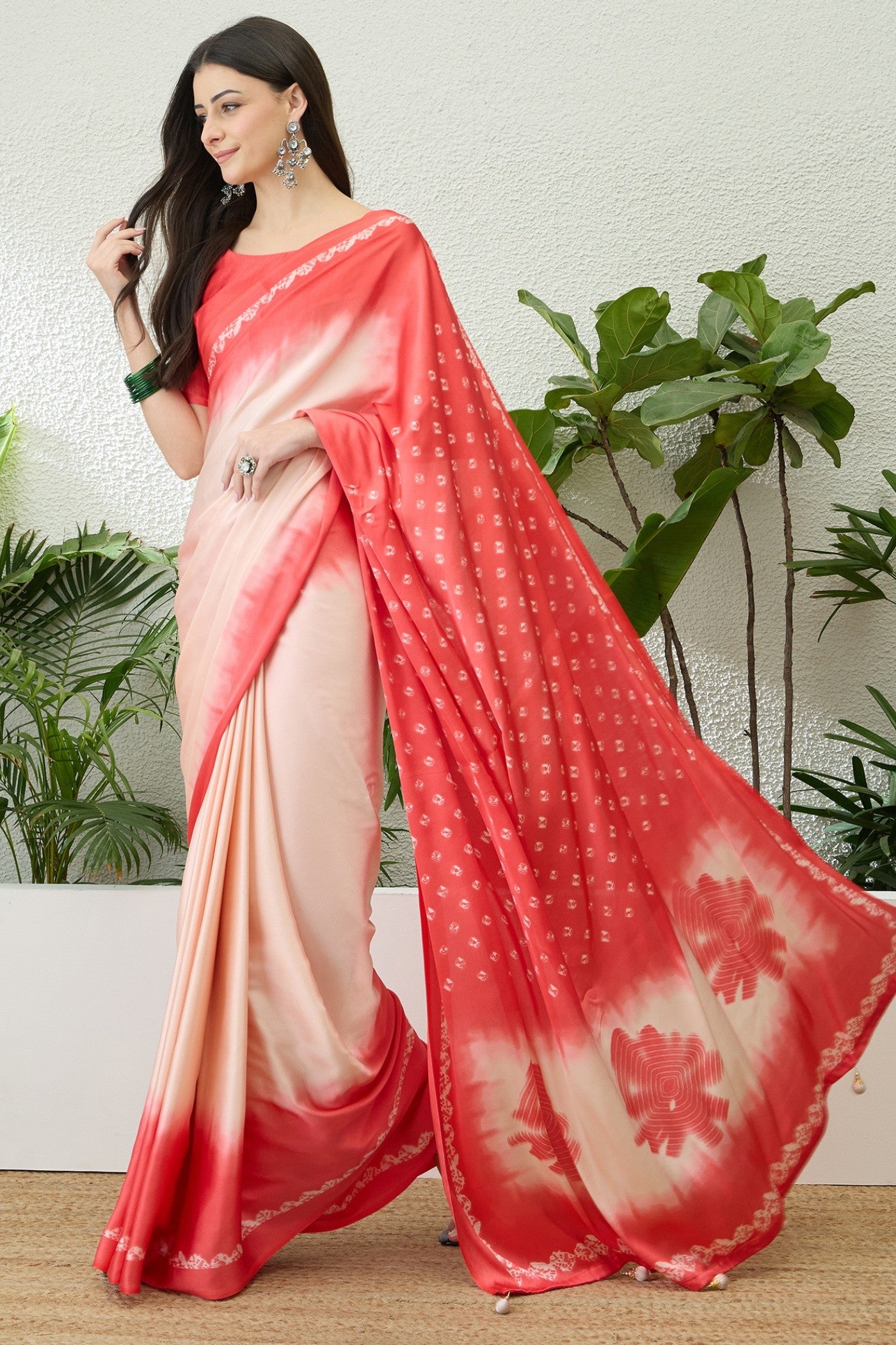 Buy MySilkLove Brick Pink Printed Satin Crepe Silk Saree Online
