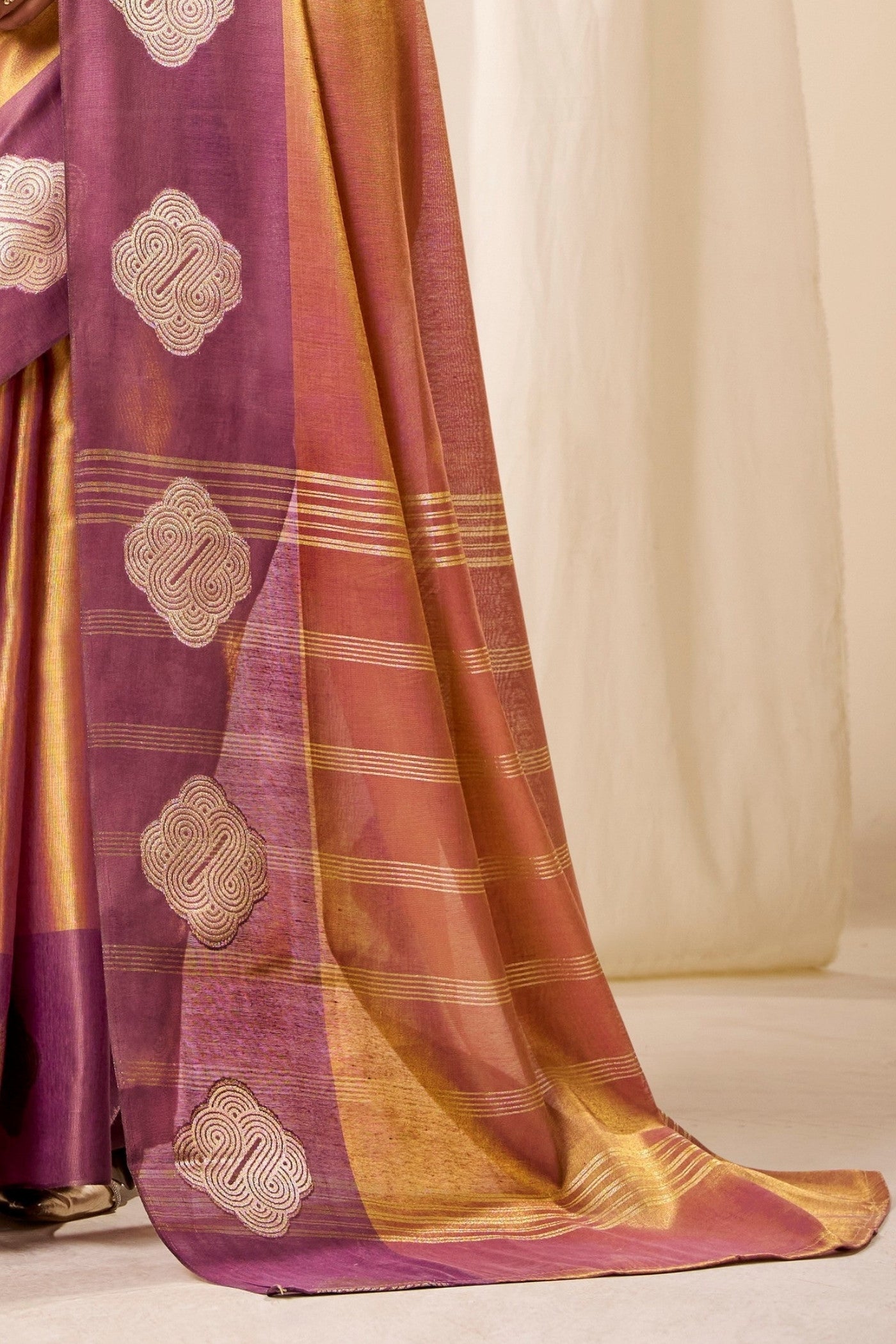 Buy MySilkLove Metallic Orange Handloom Tissue Saree Online