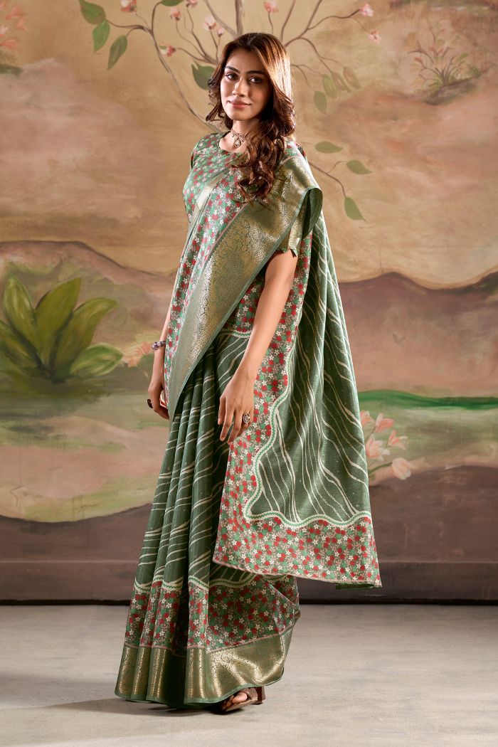 Buy MySilkLove Mineral Green Woven Dola Silk Saree Online