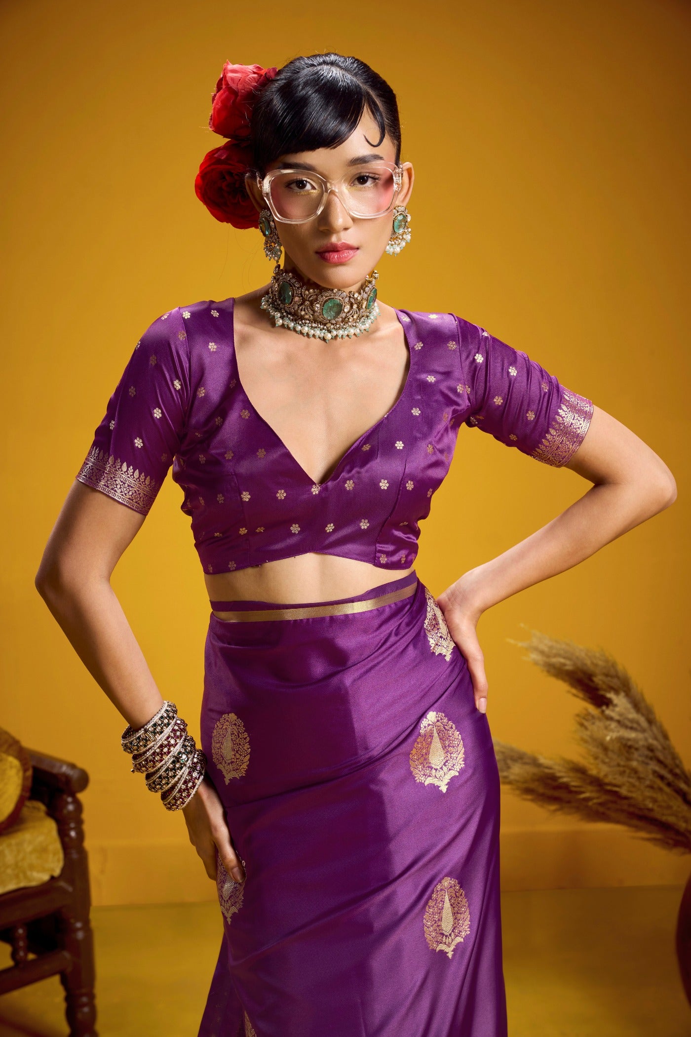 Buy MySilkLove Kingfisher Purple Handloom Satin Silk Saree Online