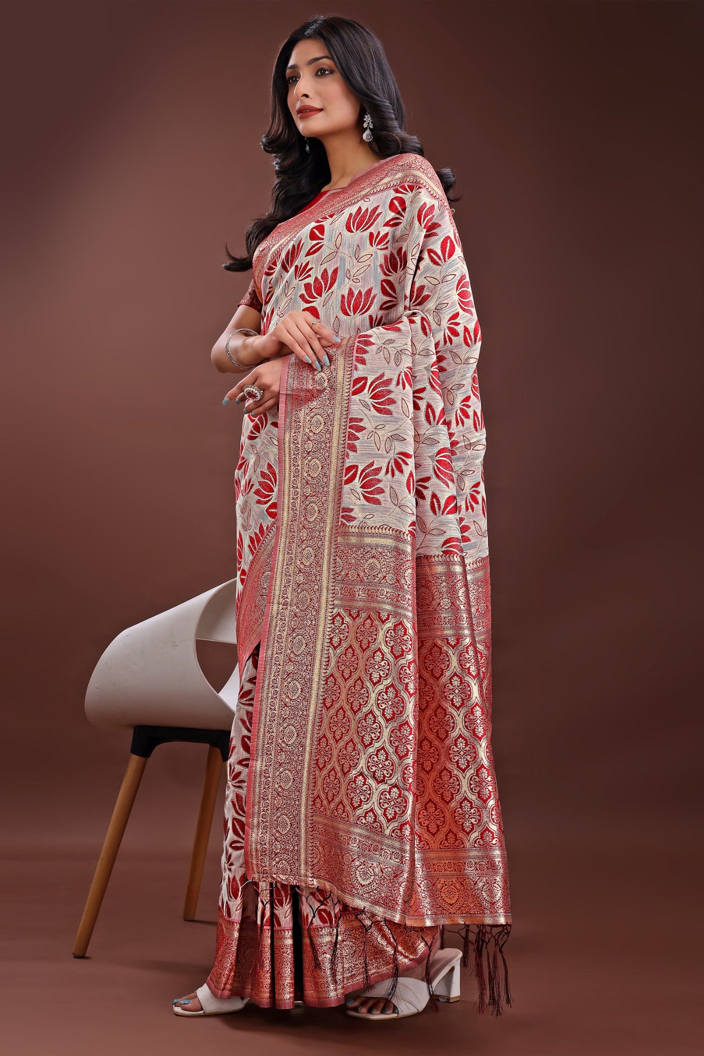 Buy MySilkLove Wine Red Linen Cotton Saree Online