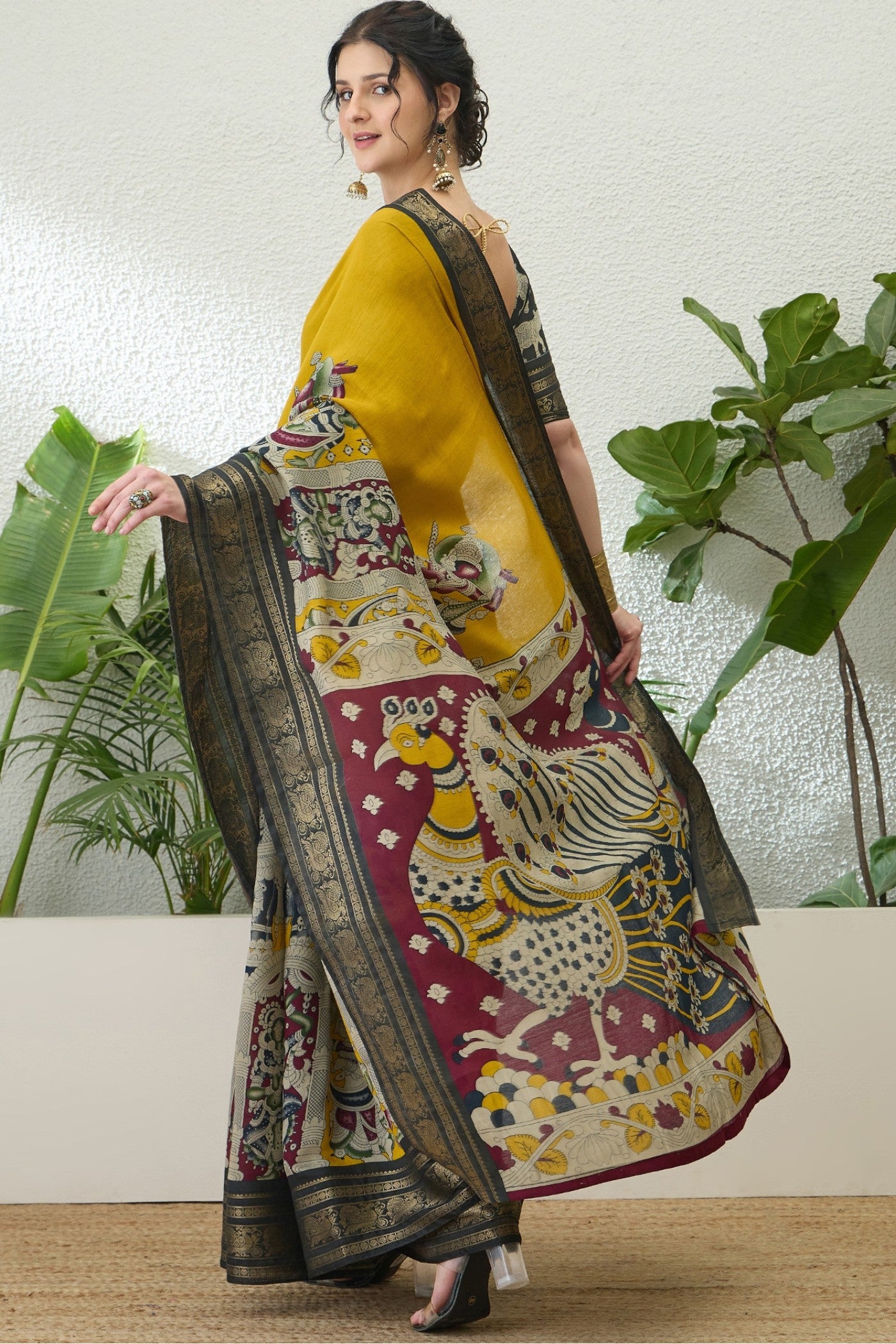 Buy MySilkLove Ronchi Yellow Printed Cotton Saree Online