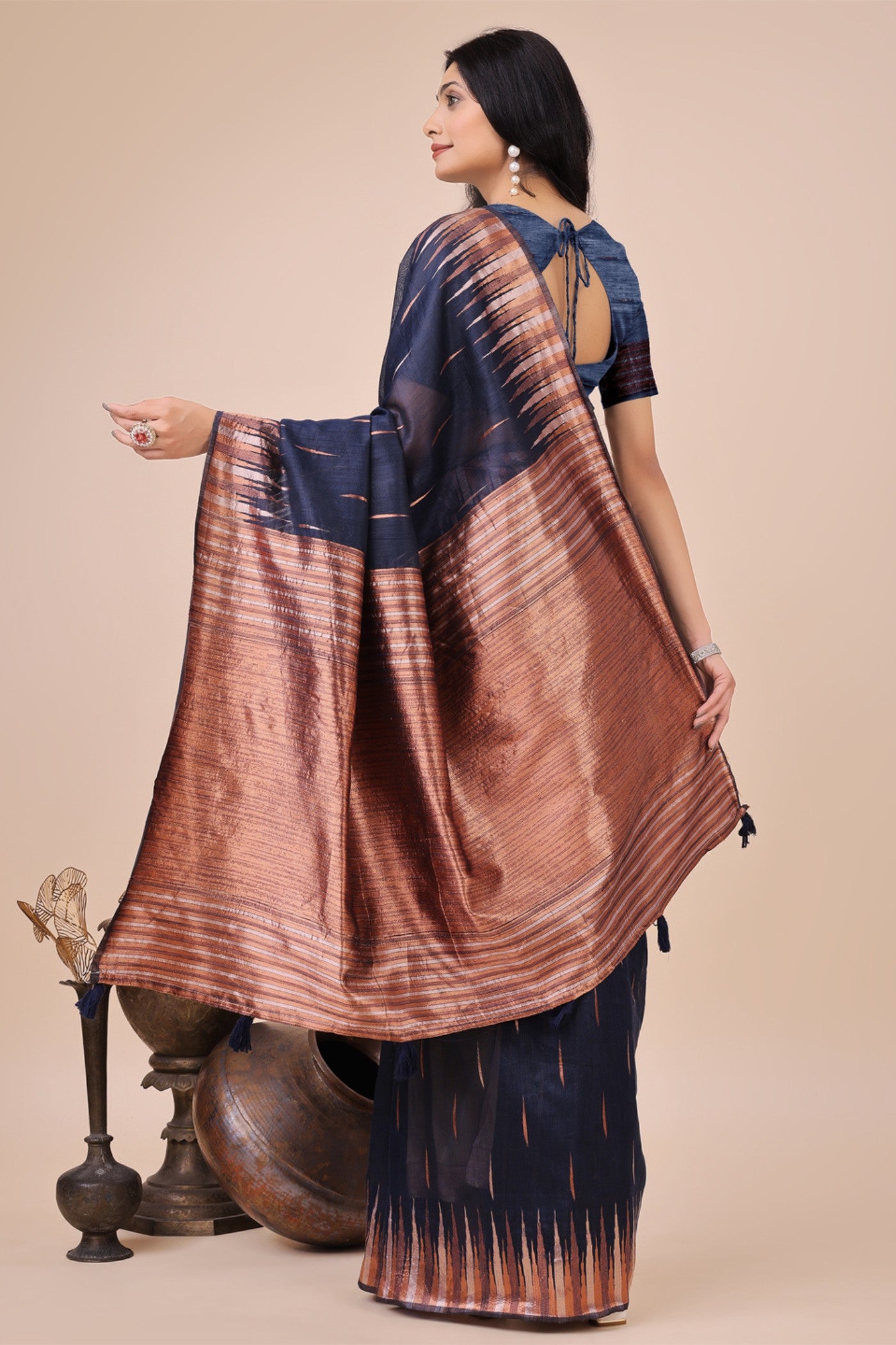 Buy MySilkLove Indigo Blue Linen Cotton Saree Online