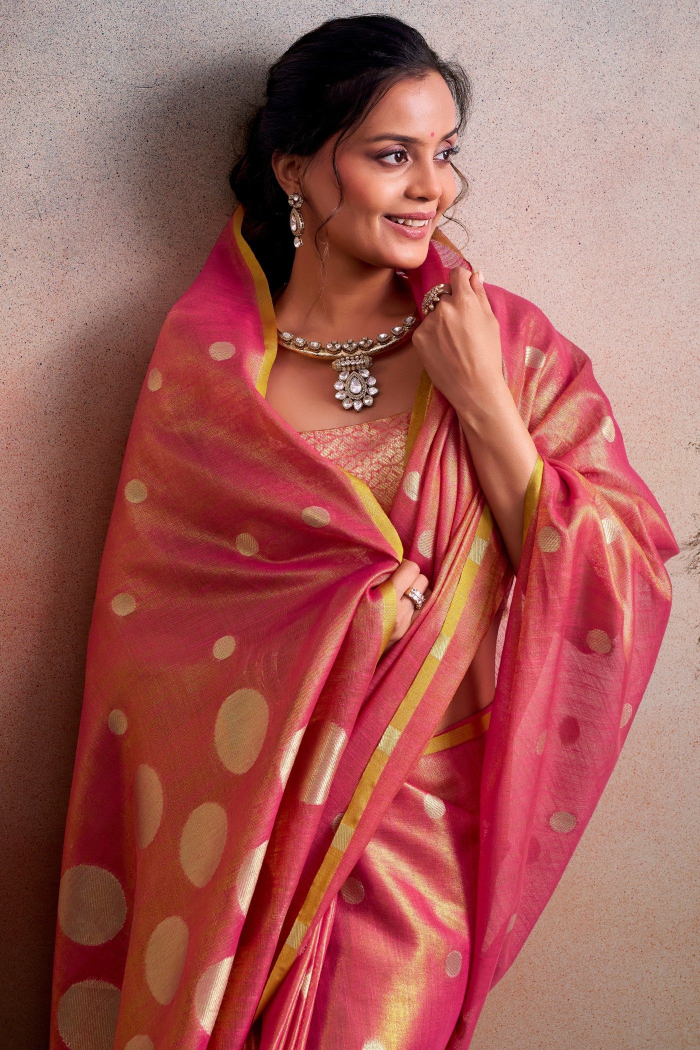 Buy MySilkLove Amaranth Pink Handloom Tissue Saree Online