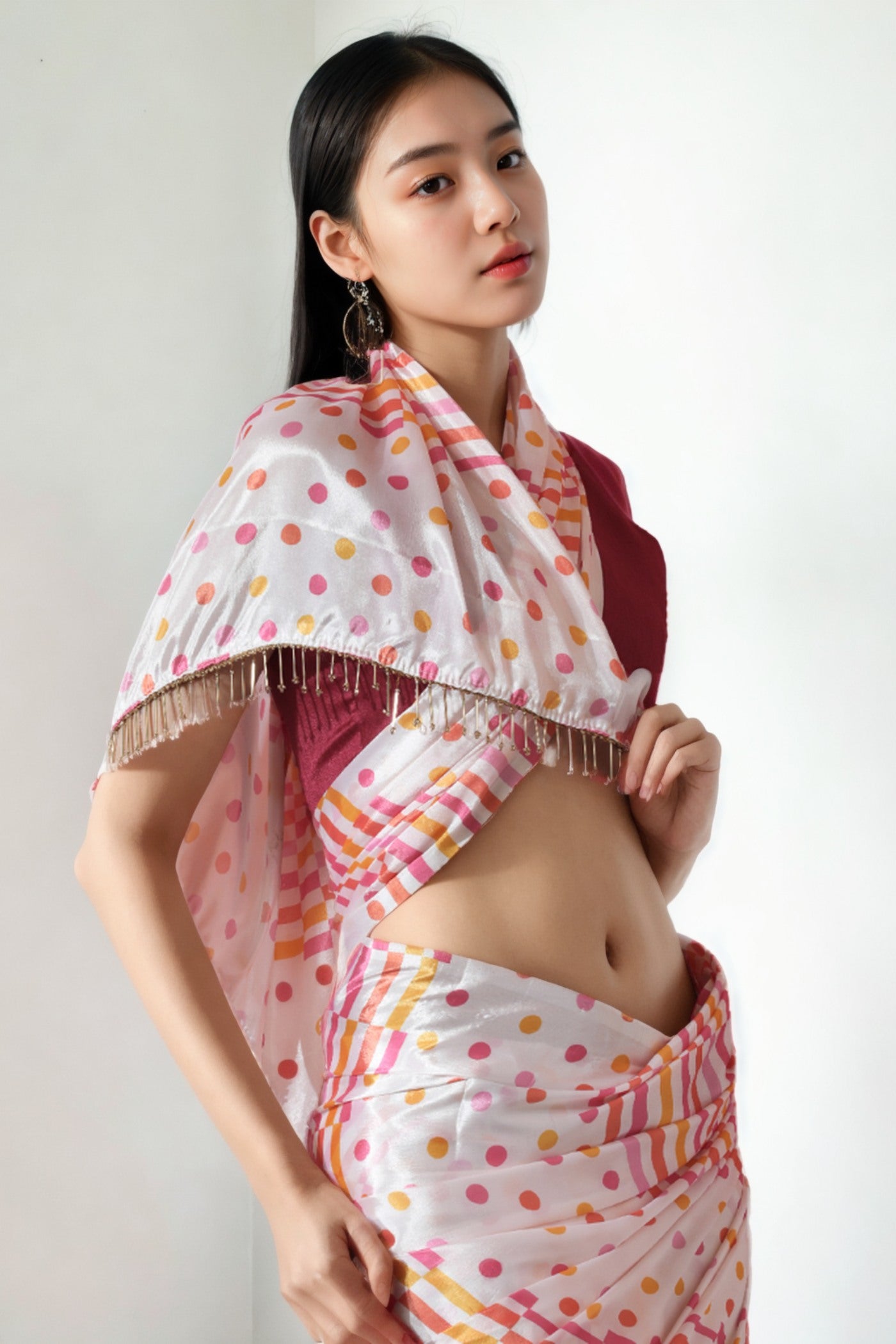 Buy MySilkLove Beauty Pink Chinon Printed Ready To Wear Saree Online