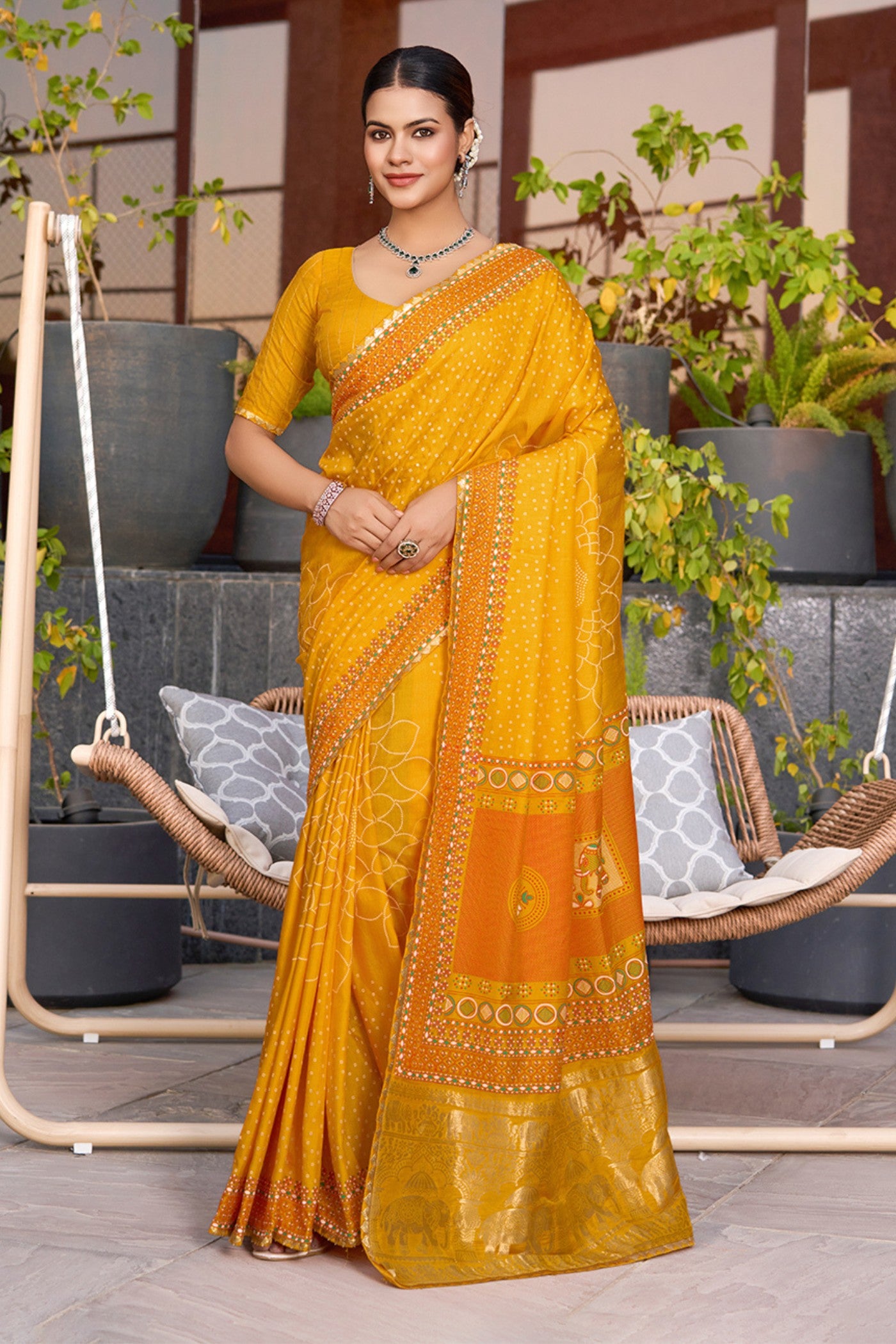 Buy MySilkLove Citrine Yellow Printed Cotton Saree Online
