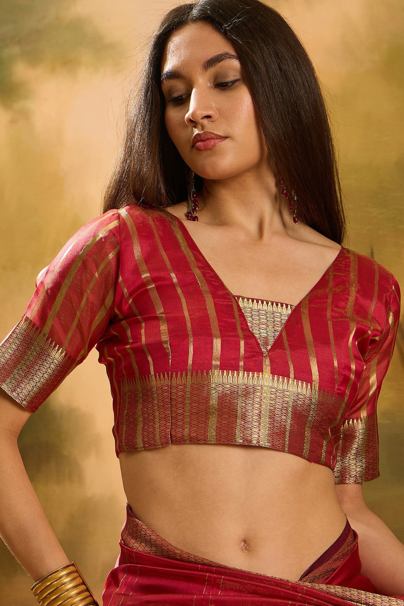 Buy MySilkLove Candy Red Woven Organza Saree Online