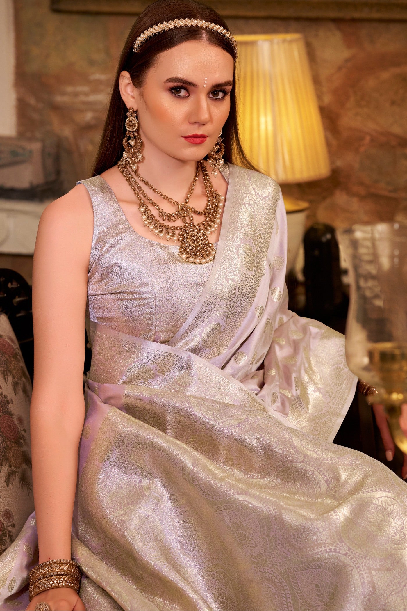 Buy MySilkLove Brighten Purple Woven Banarasi Satin Soft Silk Saree Online
