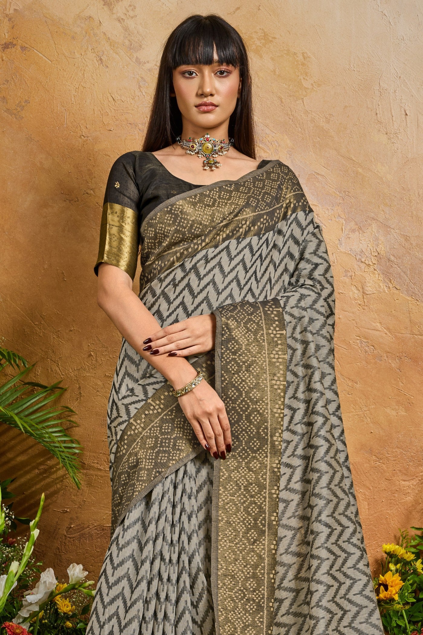 Buy MySilkLove Griseous Grey Cotton Handloom Patola Saree Online
