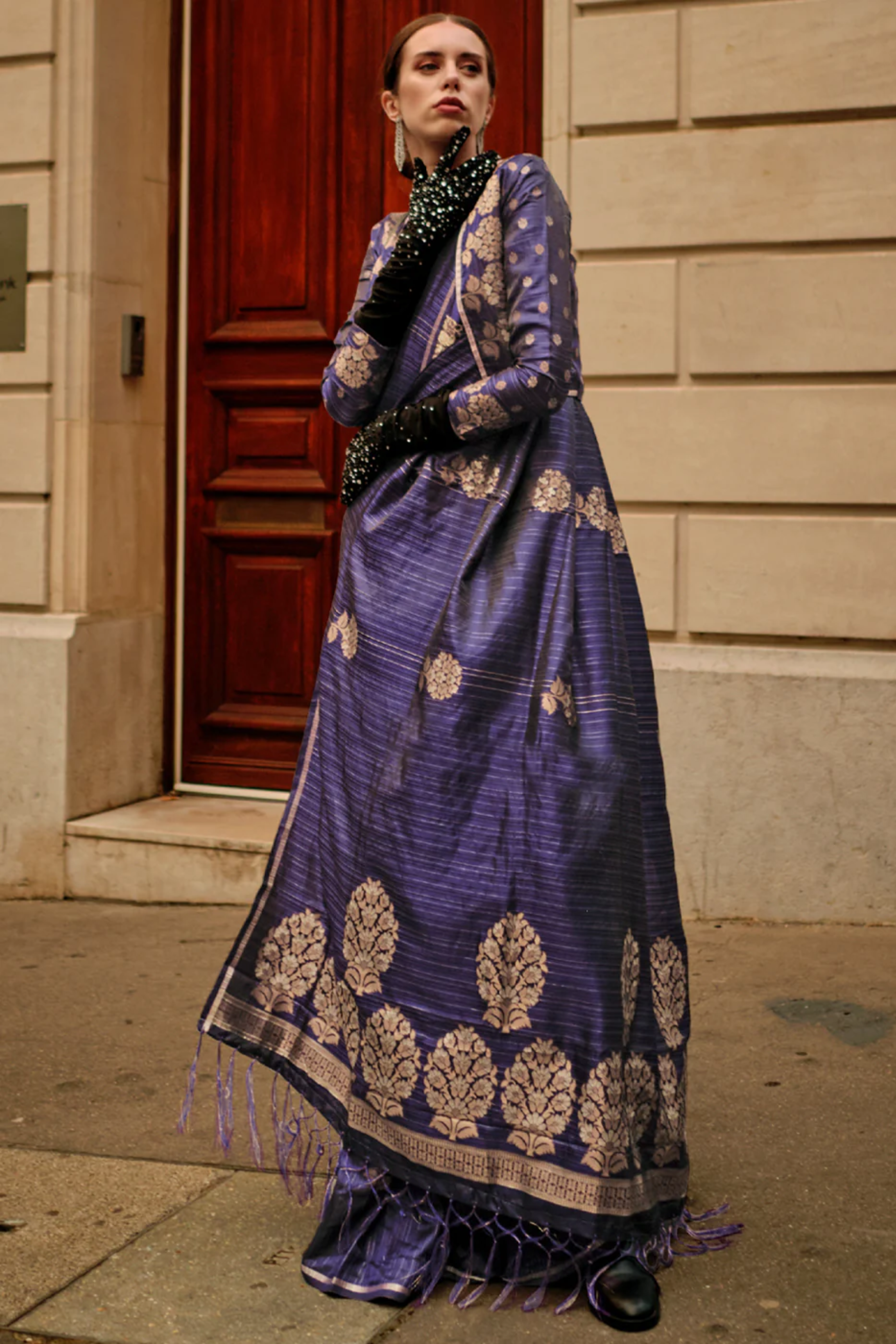 Buy MySilkLove Salt Box Purple Woven Banarasi Satin Silk Saree Online