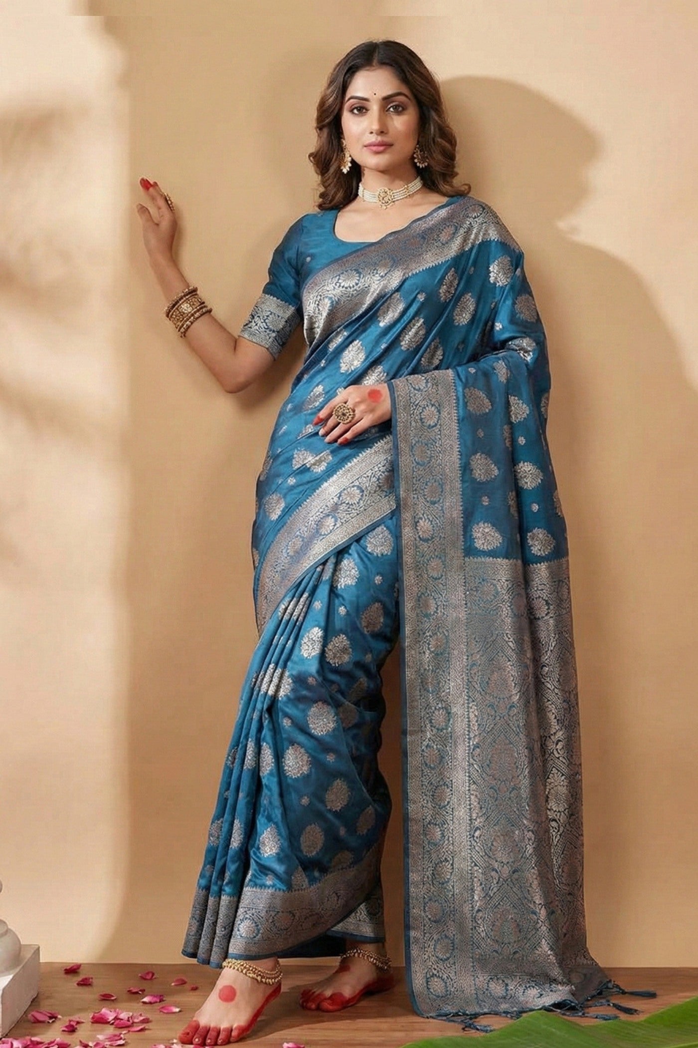 Buy MySilkLove Yonder Blue Woven Banarasi Silk Saree Online