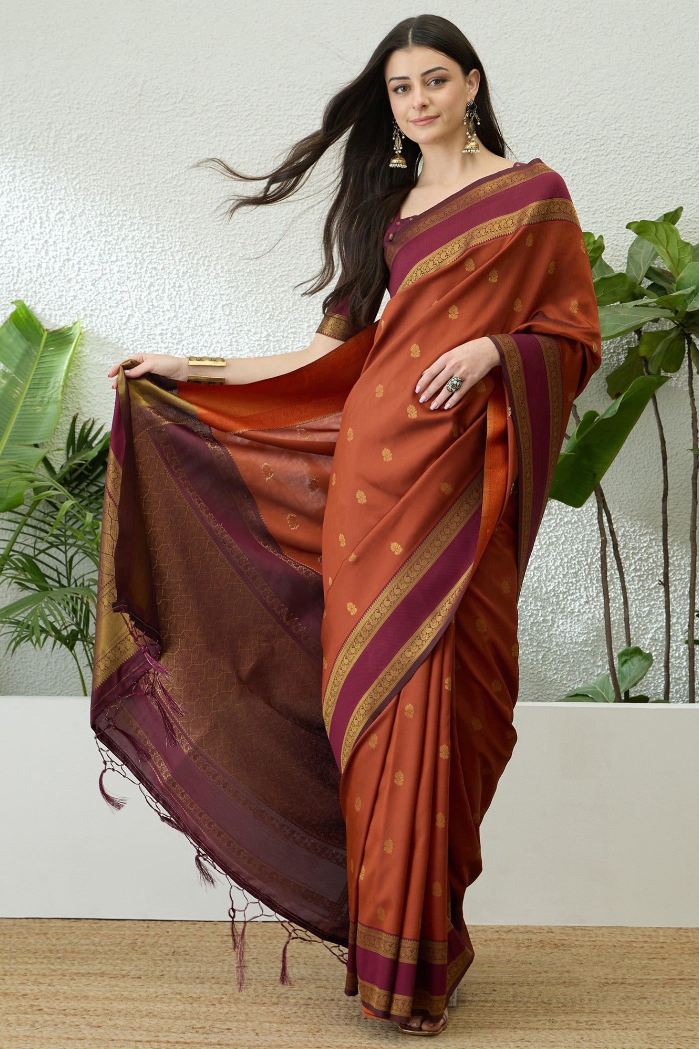 Buy MySilkLove Bistre Brown Banarasi Woven Soft Silk Saree Online