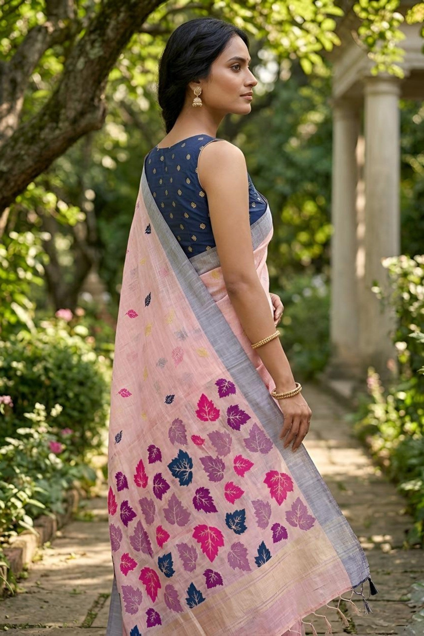 Buy MySilkLove Candy Pink Woven Linen Saree Online