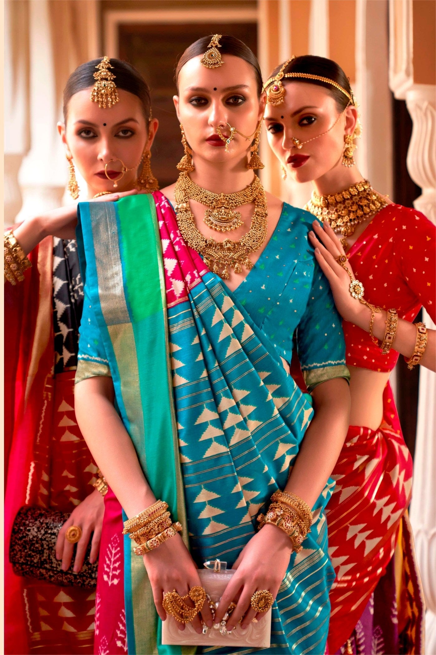 Buy MySilkLove Petal Pink and Blue Printed Patola Saree Online