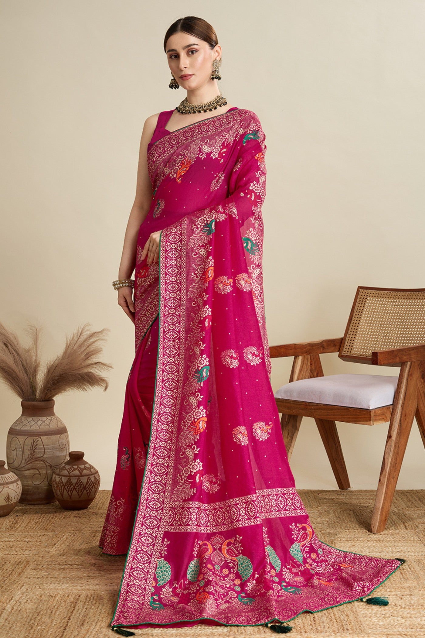 Buy MySilkLove Paradise Pink Printed Chinon Saree Online