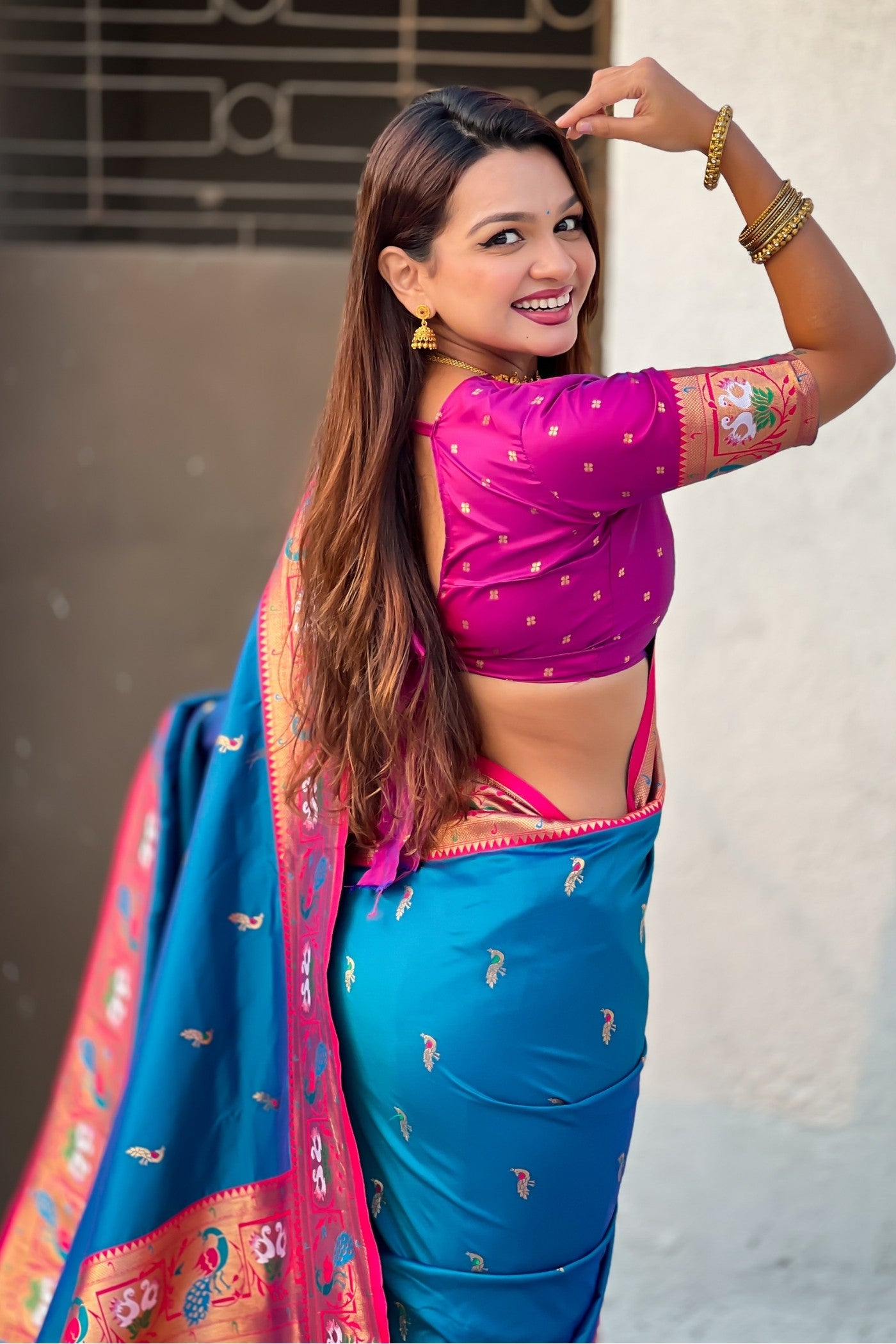 Buy MySilkLove Dusty Blue Zari Woven Paithani Saree Online