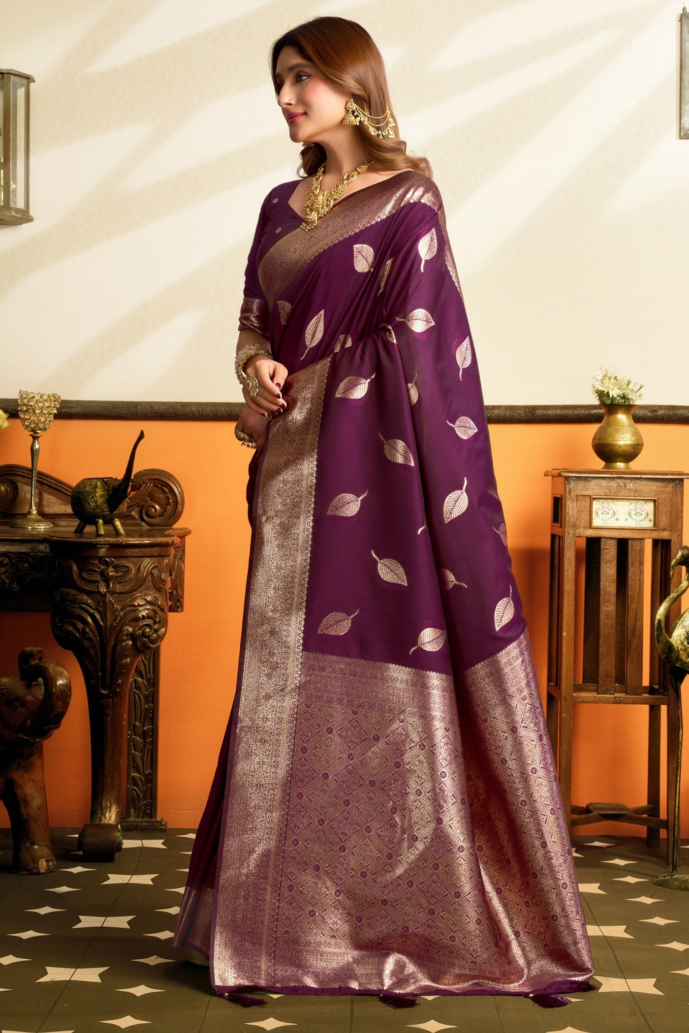 Buy MySilkLove Heliotrope Purple Woven Banarasi Saree Online