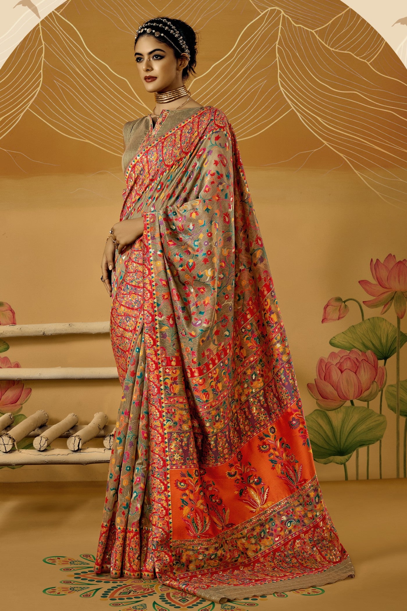 Buy MySilkLove Brown Sugar Kashmiri Handloom Jamewar Saree Online