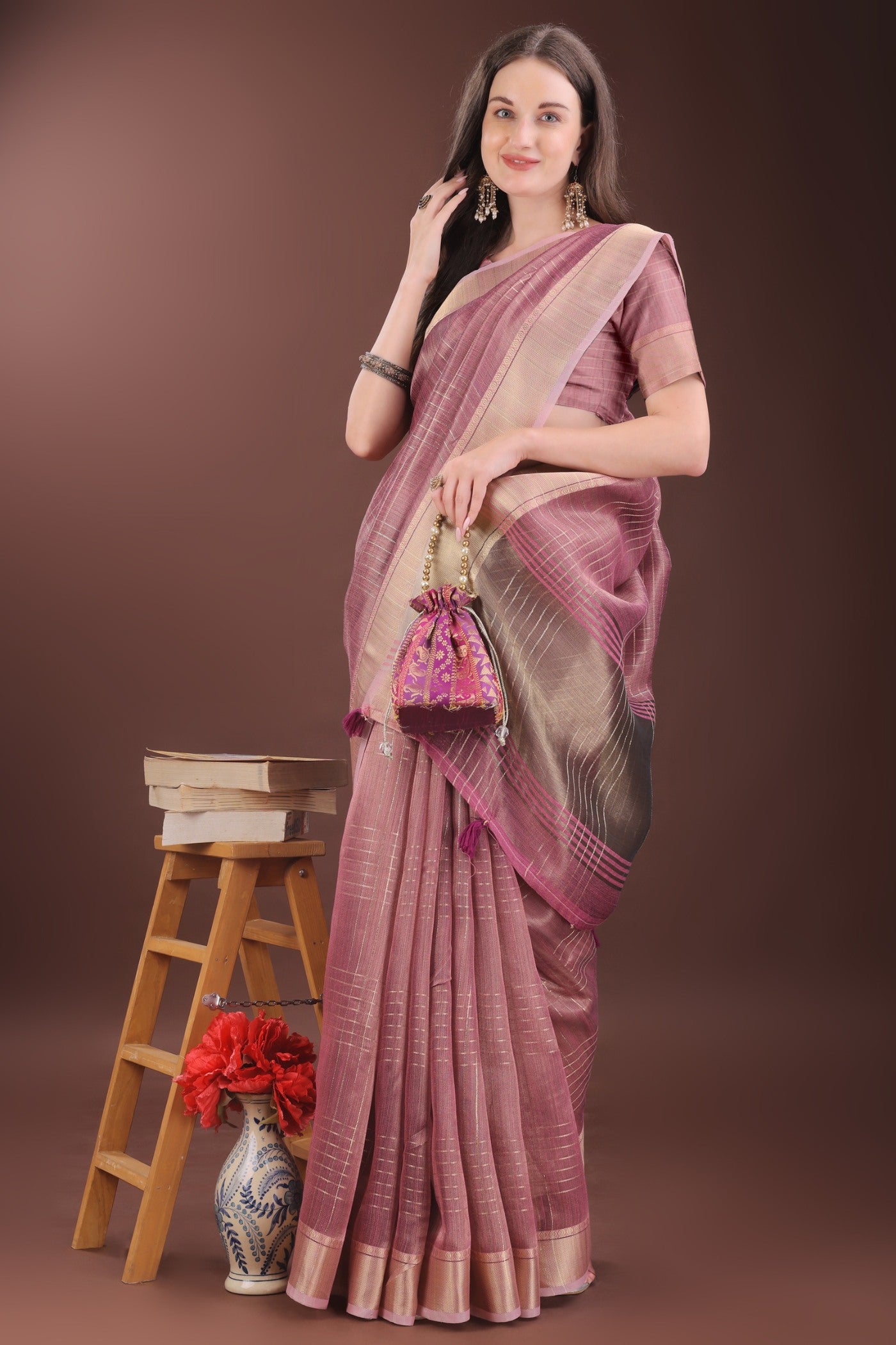 Buy MySilkLove Pastel Pink Woven Organza Saree Online