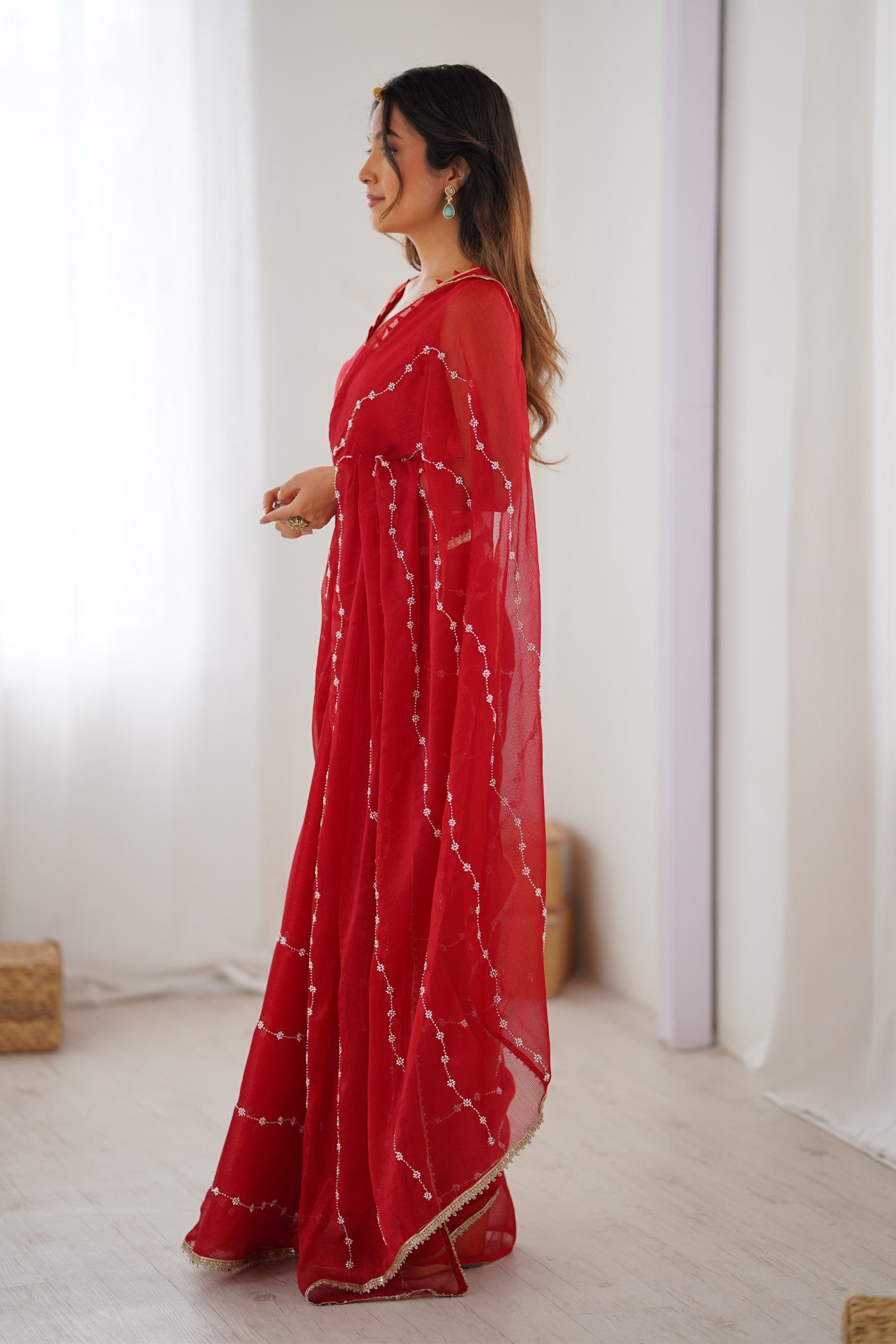 Buy MySilkLove Blood Red Chiffon Partywear Saree Online